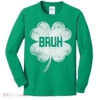 Funny St Patricks Day Bruh Meme Shamrock Kids Long Sleeve Shirt thumb 0