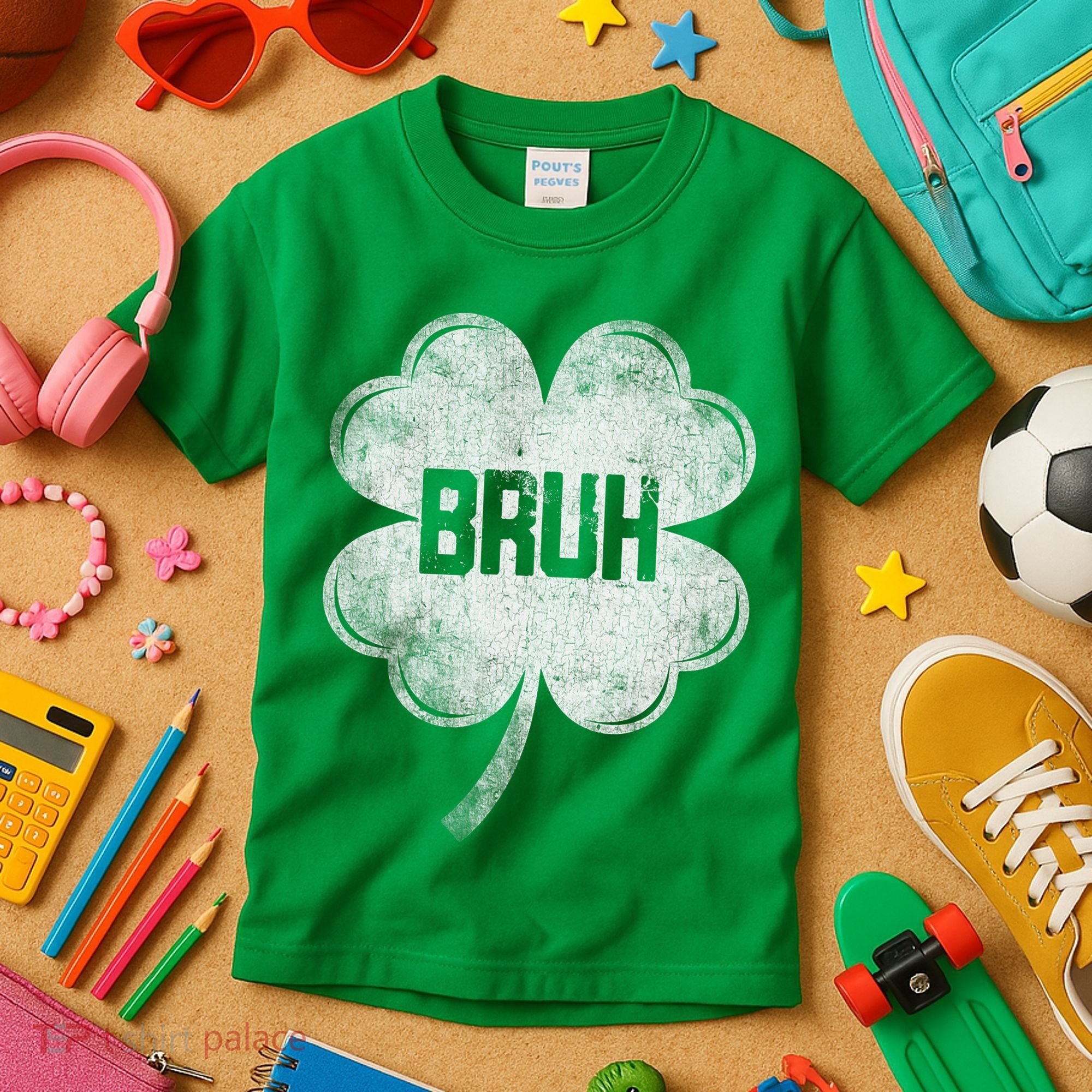 Funny St Patricks Day Bruh Meme Shamrock Kids T-Shirt