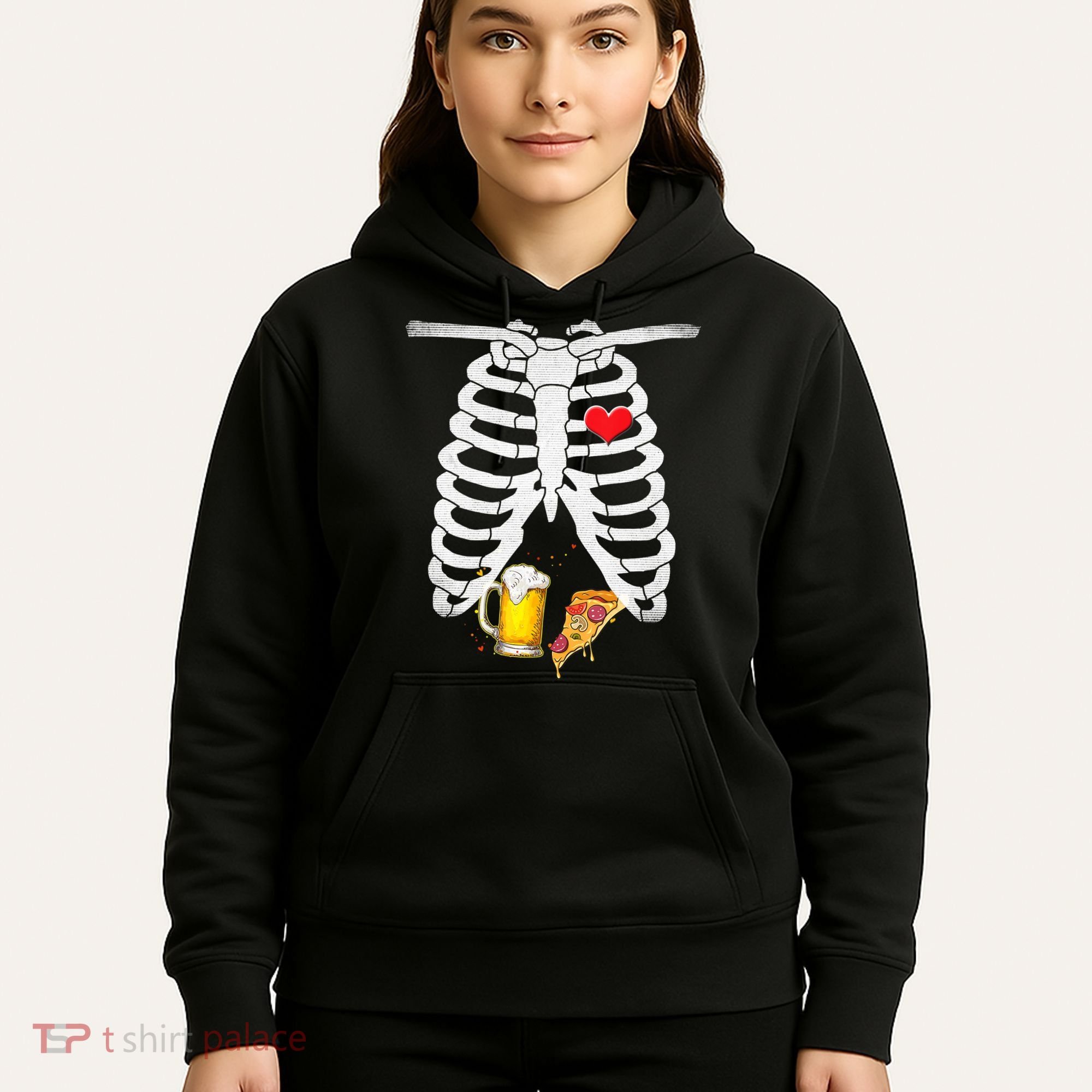 Funny Skeleton Pregnancy Pizza Beer Xray Halloween Soon Dad Gift Hoodie