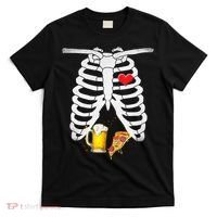 Funny Skeleton Pregnancy Pizza Beer Xray Halloween Soon Dad Gift T-Shirt thumb 0