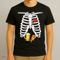 Funny Skeleton Pregnancy Pizza Beer Xray Halloween Soon Dad Gift T-Shirt thumb 3