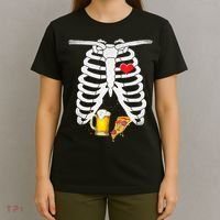 Funny Skeleton Pregnancy Pizza Beer Xray Halloween Soon Dad Gift T-Shirt thumb 4