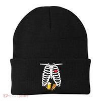 Funny Skeleton Pregnancy Pizza Beer Xray Halloween Soon Dad Gift Beanie thumb 0