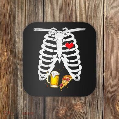 Funny Skeleton Pregnancy Pizza Beer Xray Halloween Soon Dad Gift Coaster