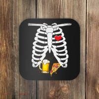 Funny Skeleton Pregnancy Pizza Beer Xray Halloween Soon Dad Gift Coaster thumb 0