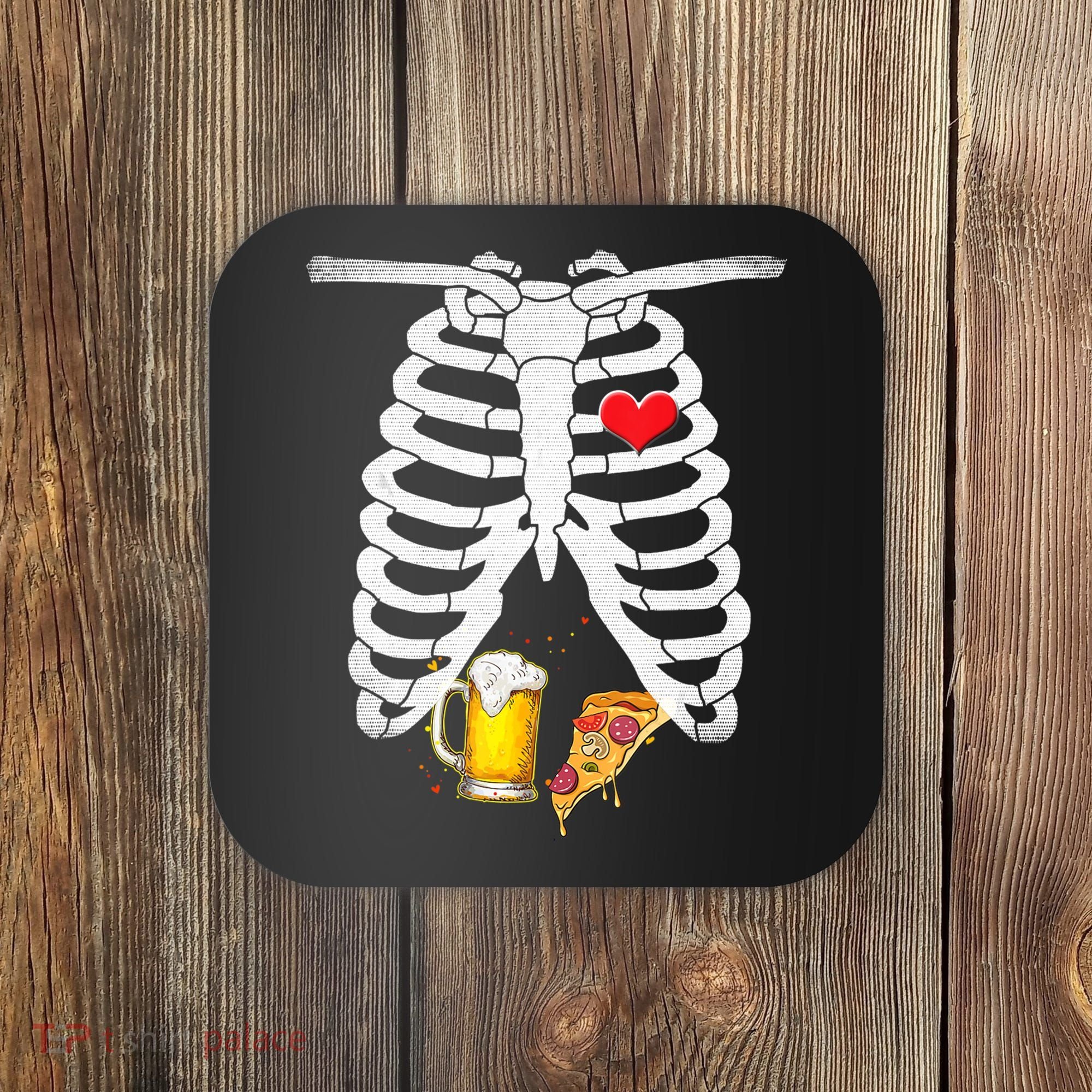 Funny Skeleton Pregnancy Pizza Beer Xray Halloween Soon Dad Gift Coaster