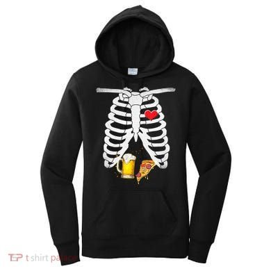 Funny Skeleton Pregnancy Pizza Beer Xray Halloween Soon Dad Gift Women's Hoodie