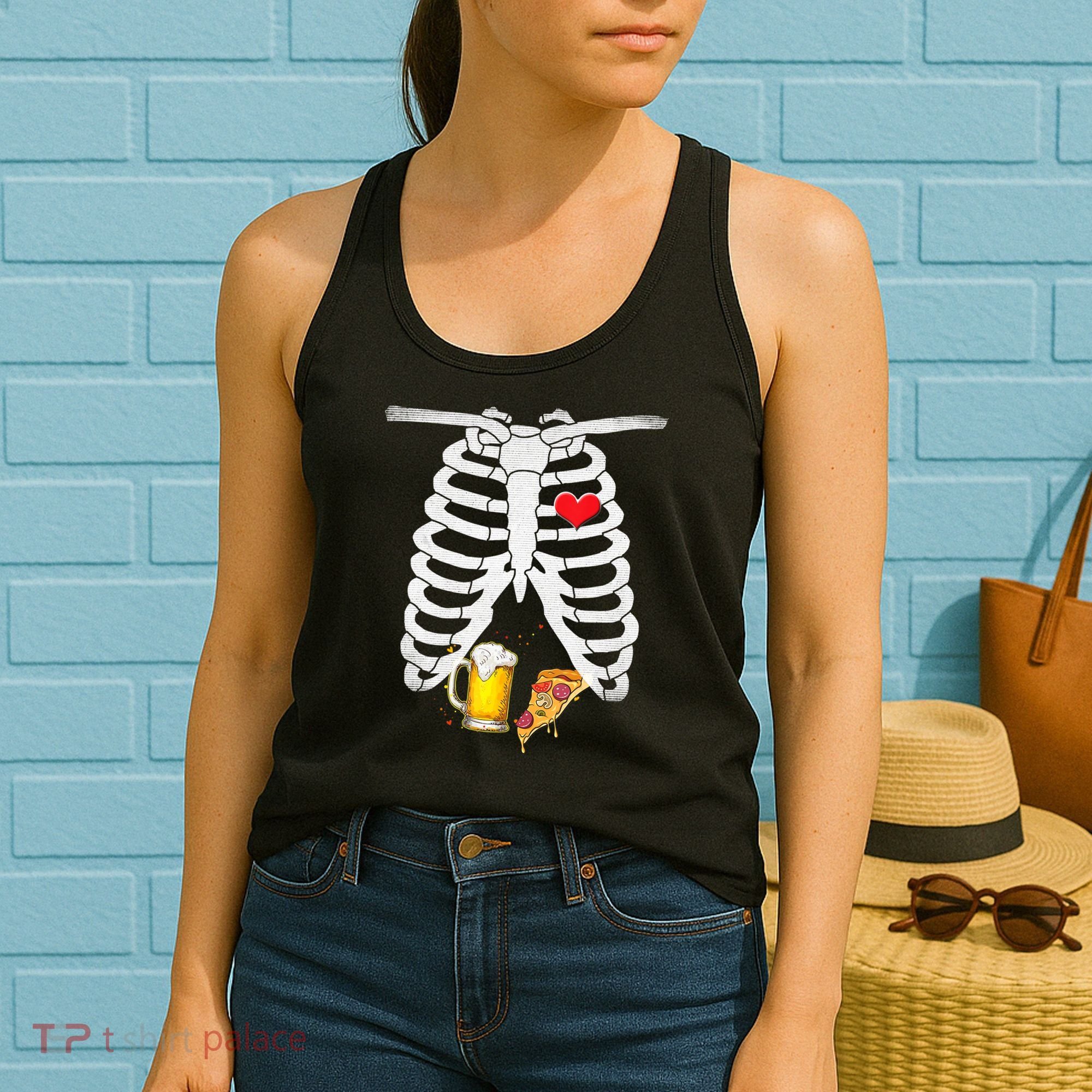 Funny Skeleton Pregnancy Pizza Beer Xray Halloween Soon Dad Gift Women's Tank Top