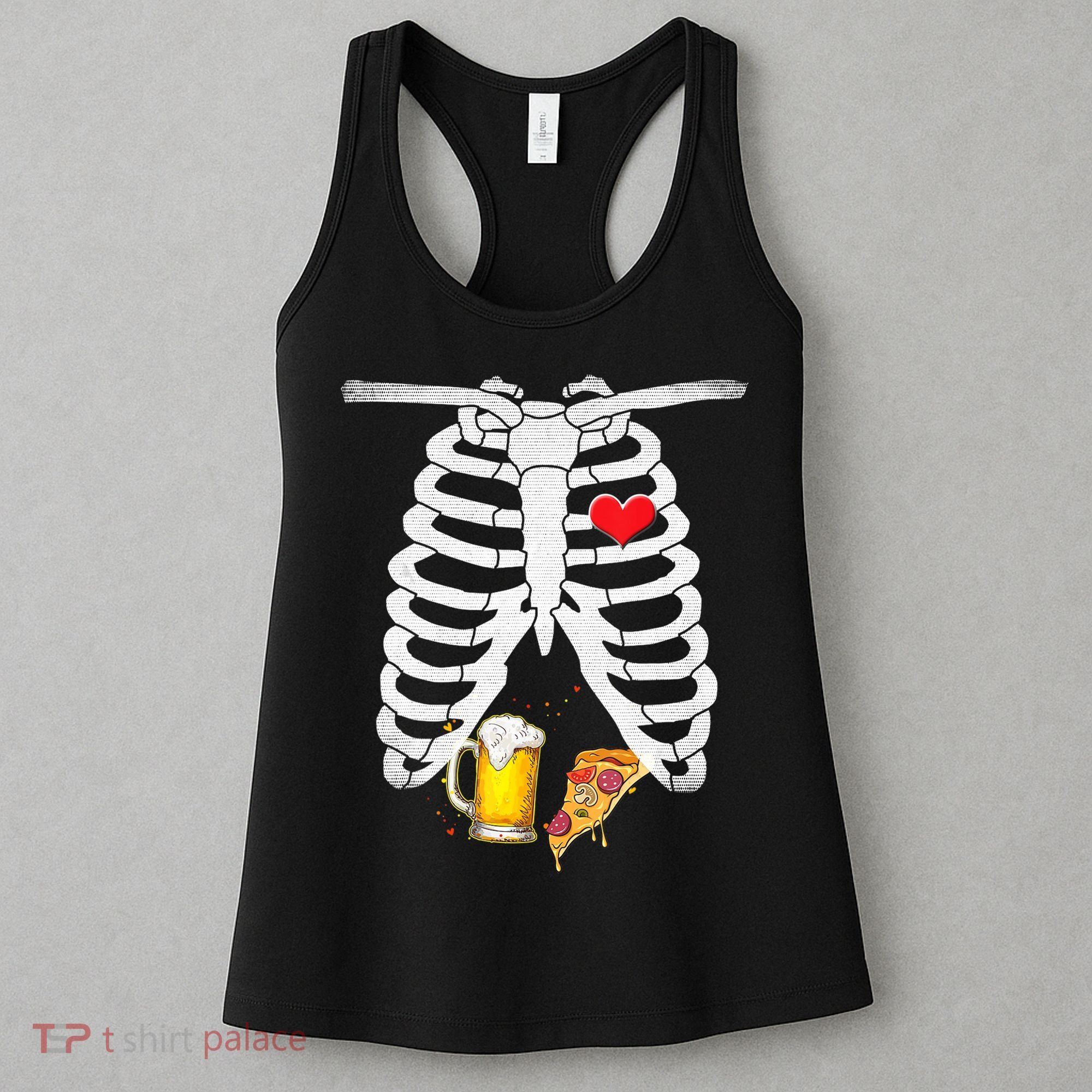 Funny Skeleton Pregnancy Pizza Beer Xray Halloween Soon Dad Gift Women's Tank Top