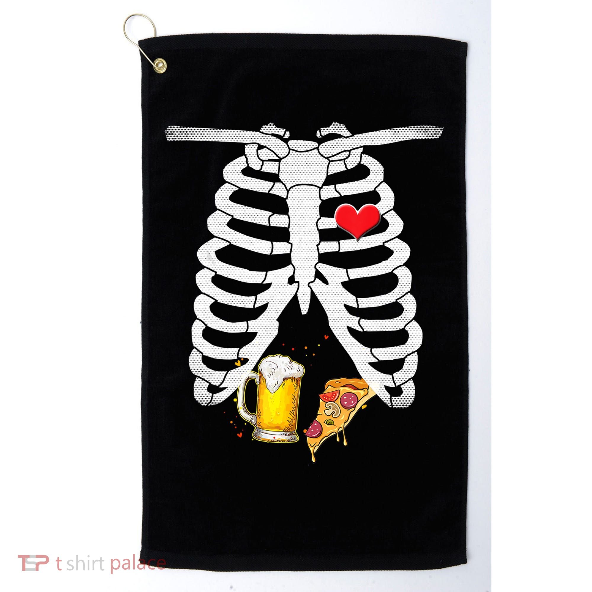 Funny Skeleton Pregnancy Pizza Beer Xray Halloween Soon Dad Gift Golf Towel