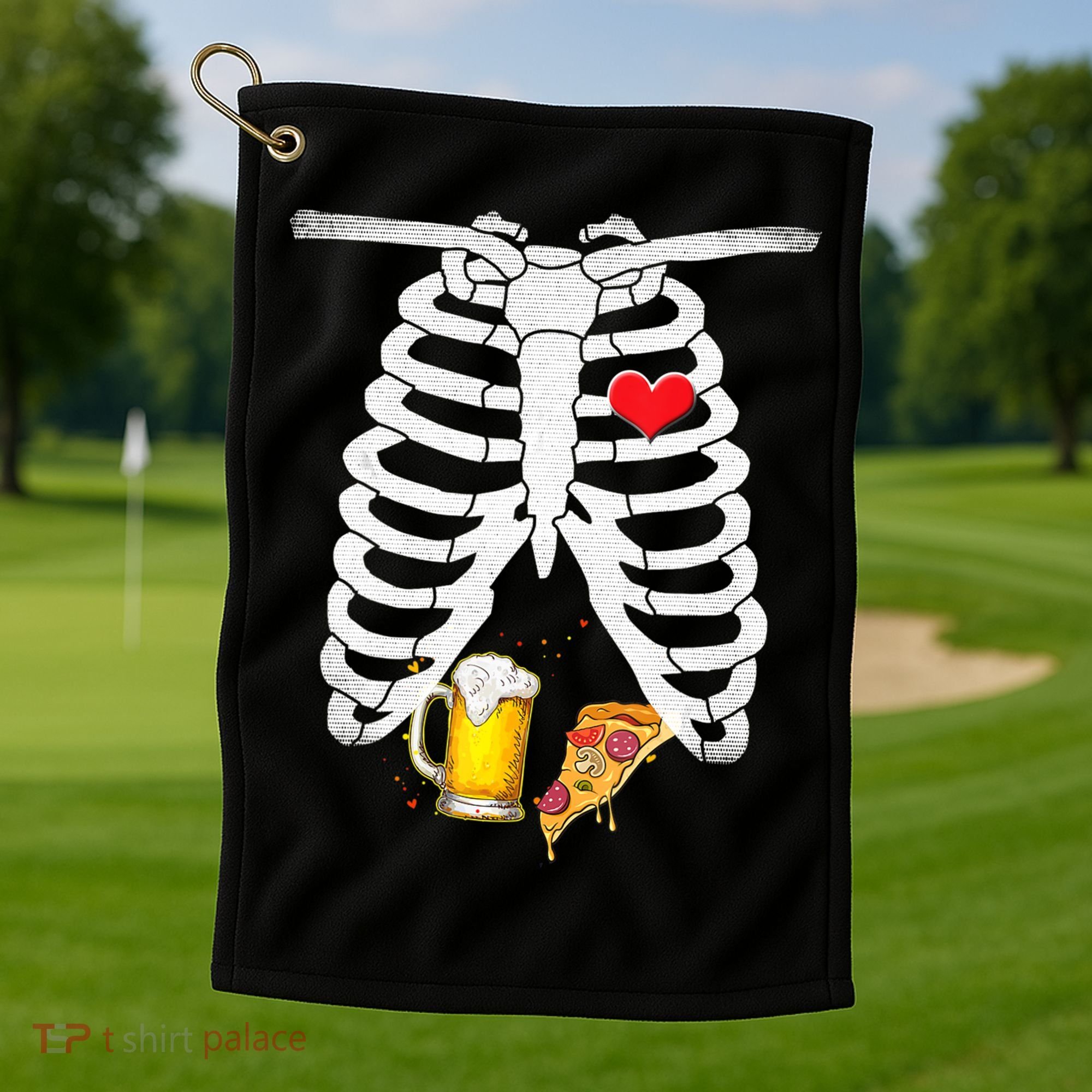 Funny Skeleton Pregnancy Pizza Beer Xray Halloween Soon Dad Gift Golf Towel