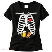 Funny Skeleton Pregnancy Pizza Beer Xray Halloween Soon Dad Gift Women's T-Shirt thumb 0