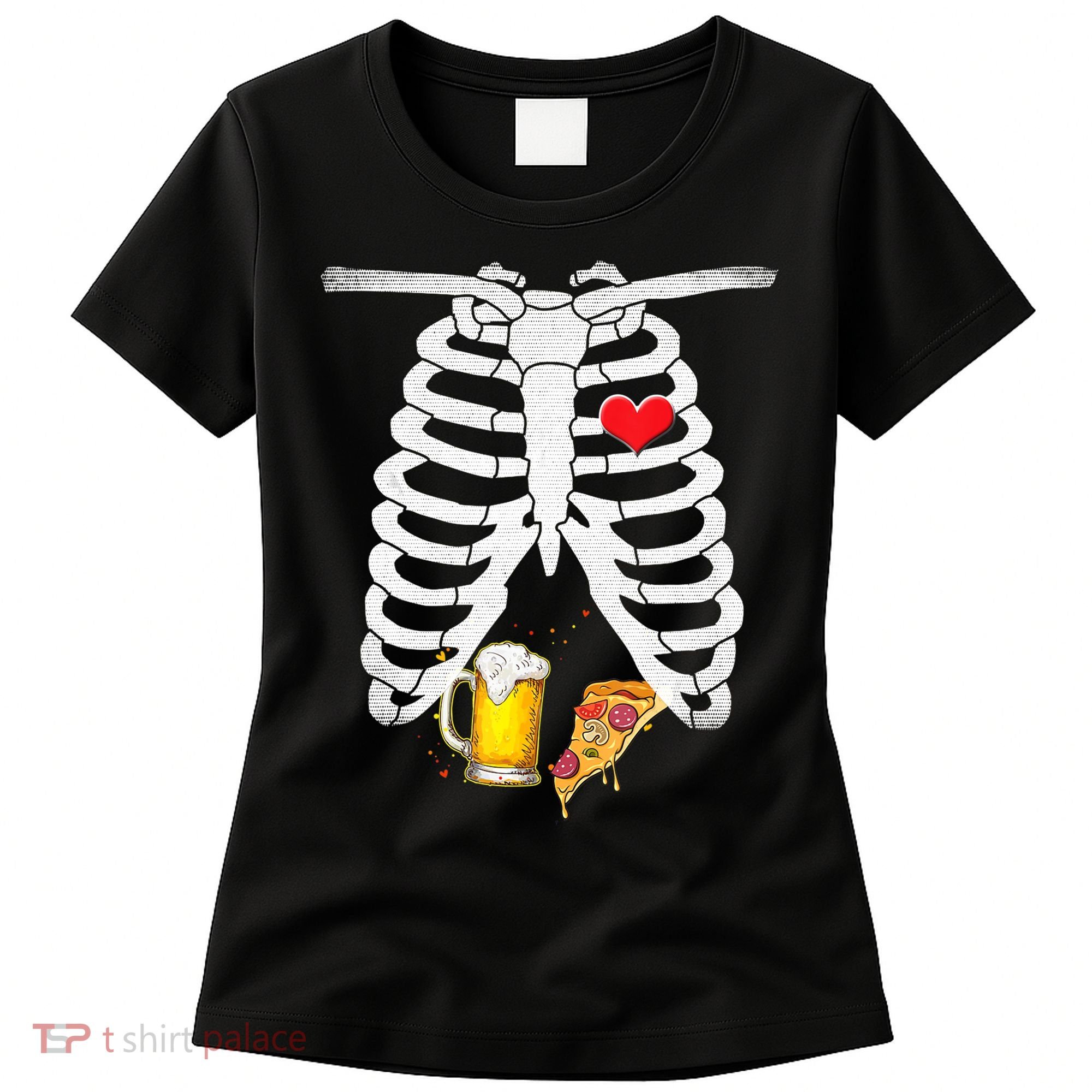 Funny Skeleton Pregnancy Pizza Beer Xray Halloween Soon Dad Gift Women's T-Shirt