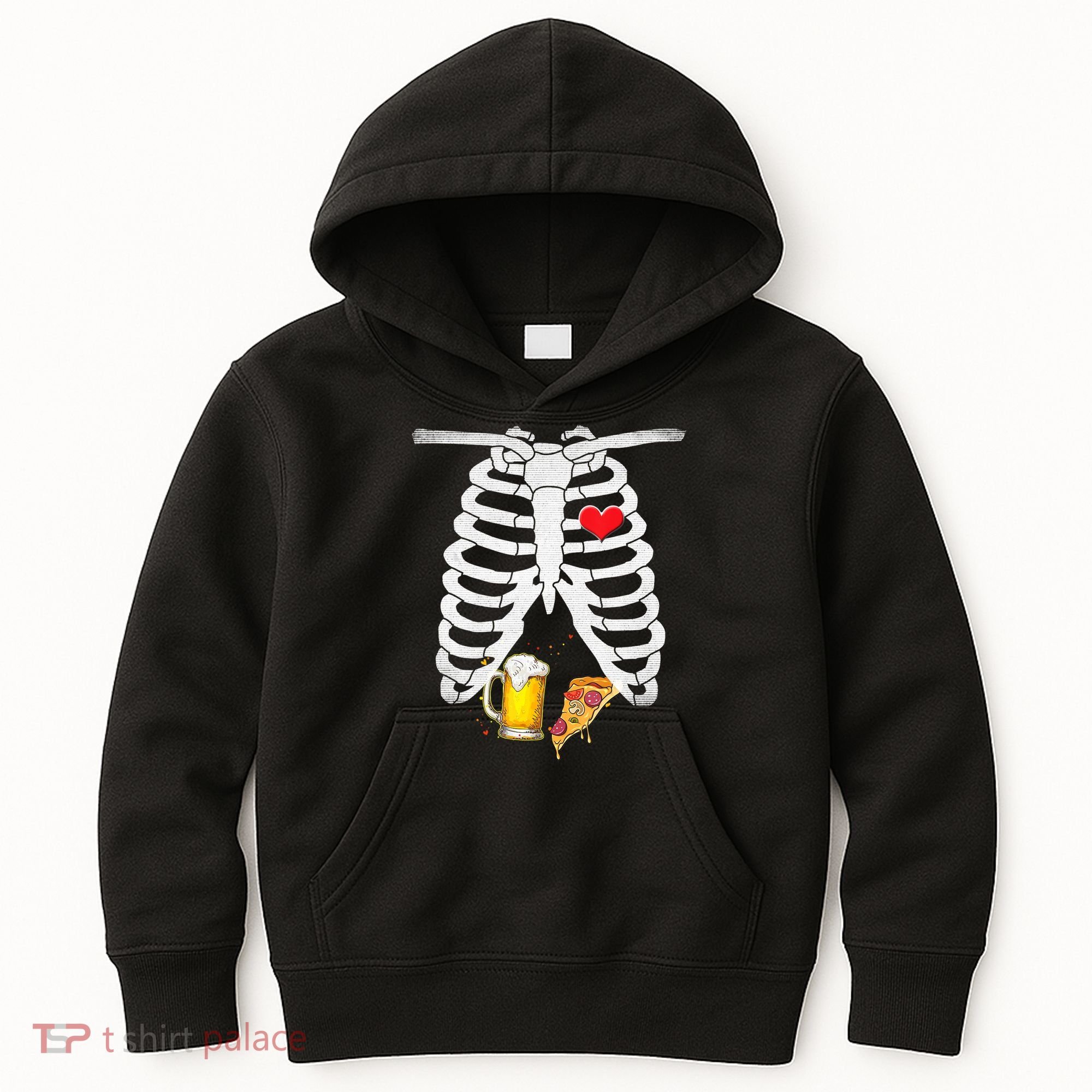 Funny Skeleton Pregnancy Pizza Beer Xray Halloween Soon Dad Gift Kids Hoodie
