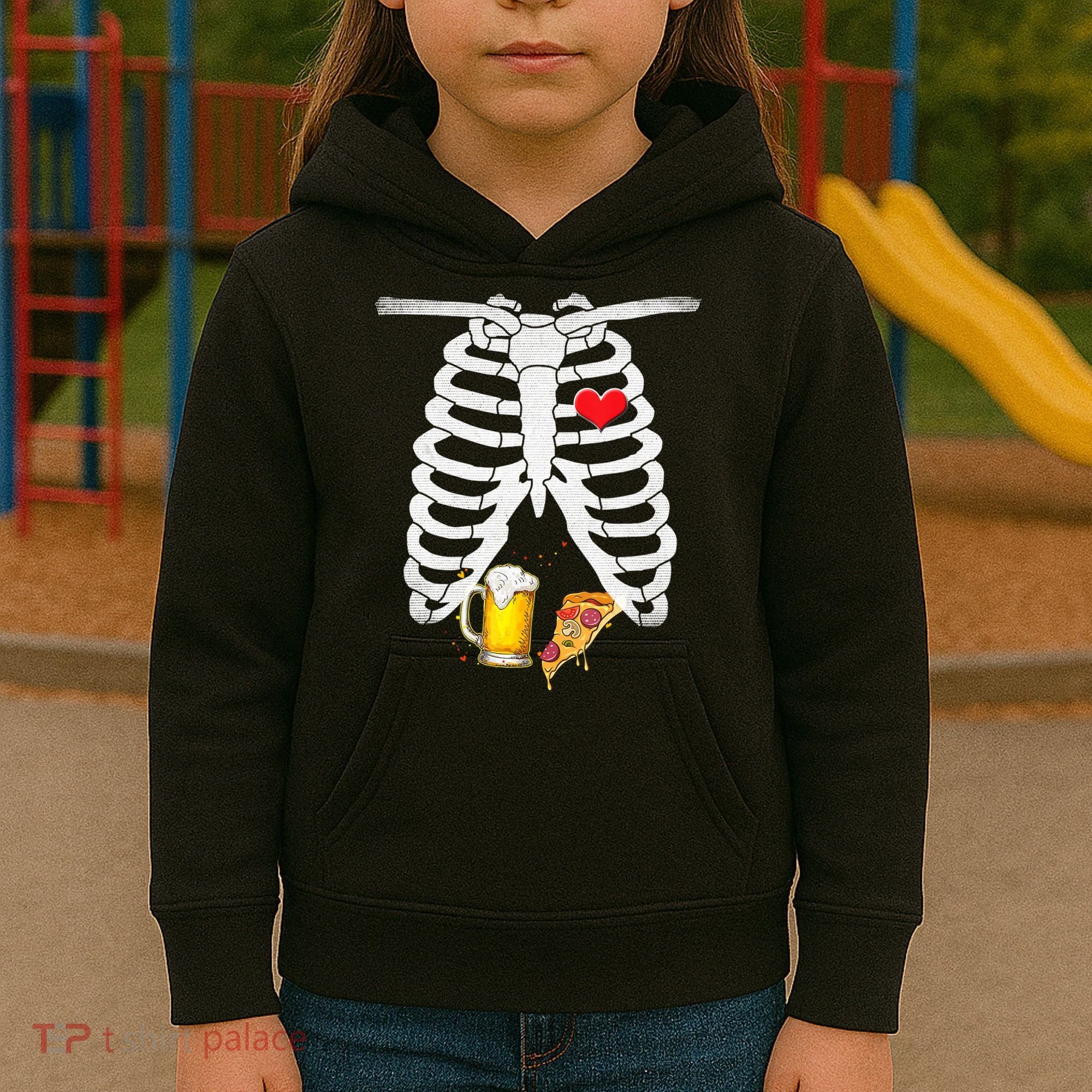 Funny Skeleton Pregnancy Pizza Beer Xray Halloween Soon Dad Gift Kids Hoodie