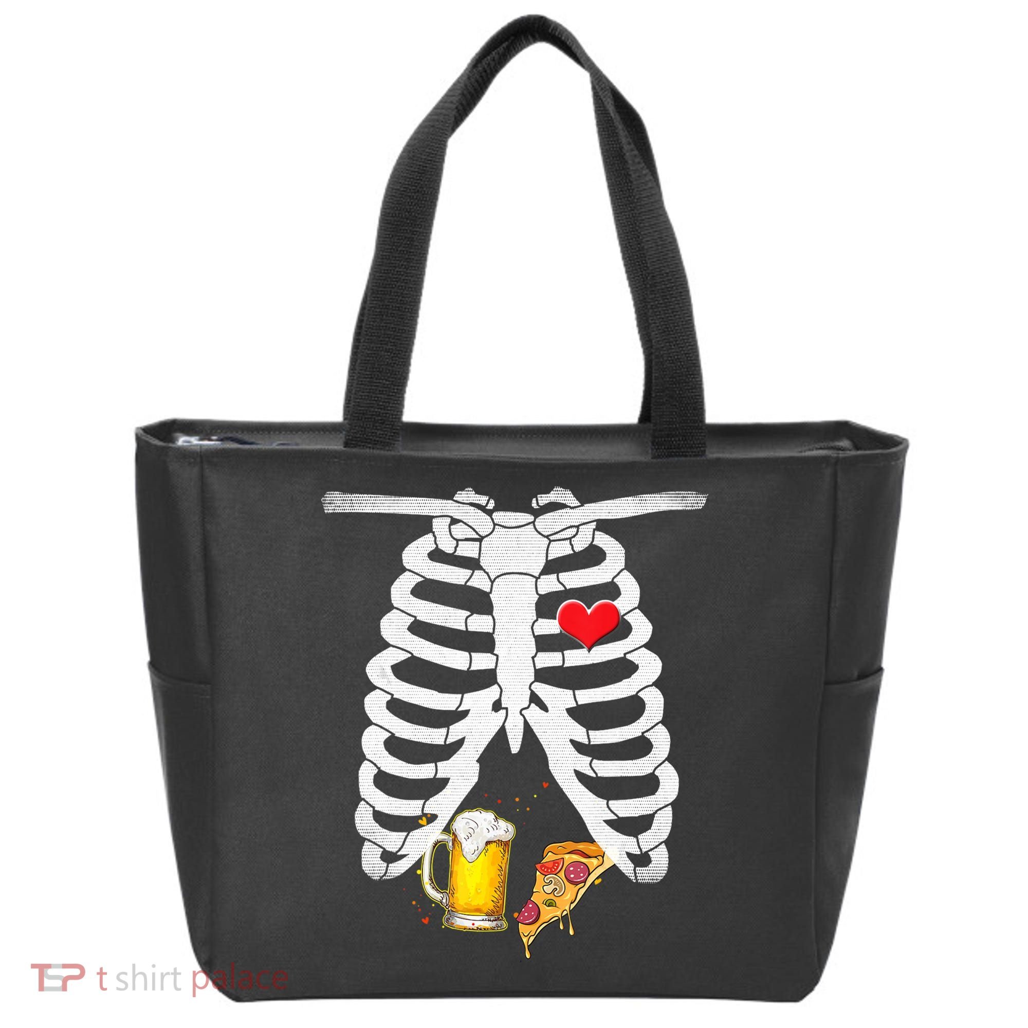 Funny Skeleton Pregnancy Pizza Beer Xray Halloween Soon Dad Gift Tote Bag