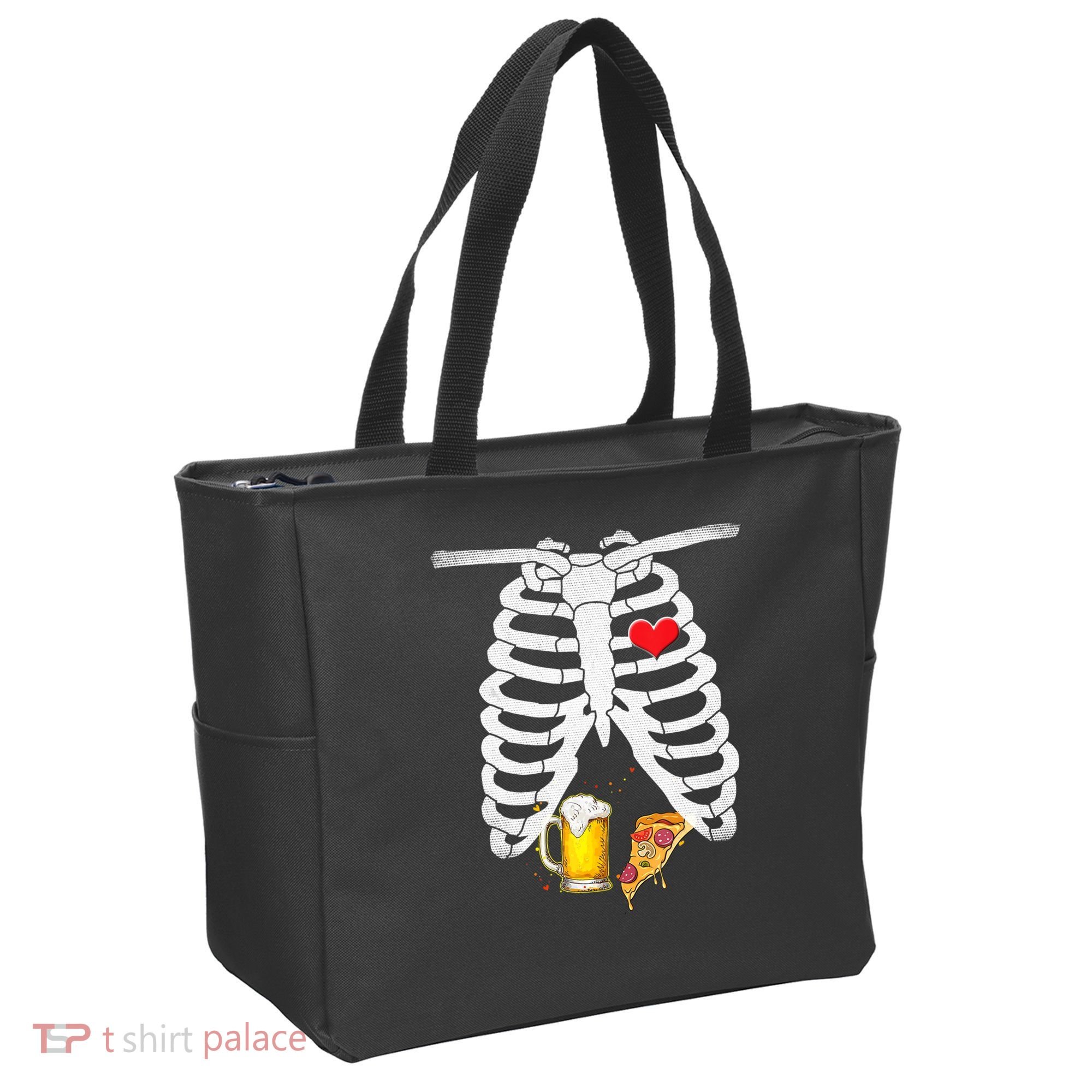 Funny Skeleton Pregnancy Pizza Beer Xray Halloween Soon Dad Gift Tote Bag