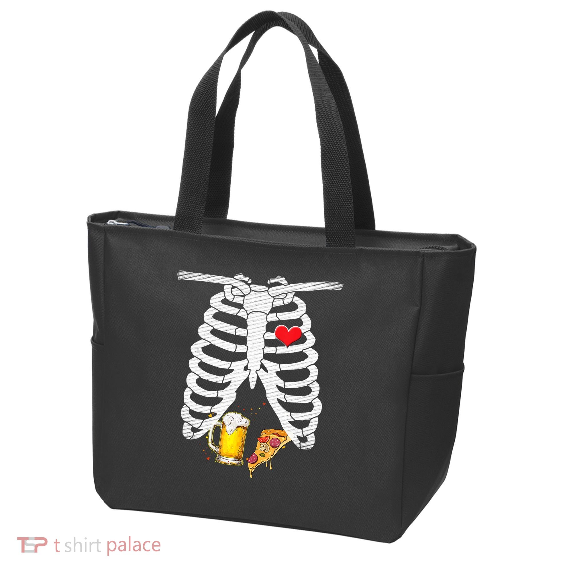 Funny Skeleton Pregnancy Pizza Beer Xray Halloween Soon Dad Gift Tote Bag