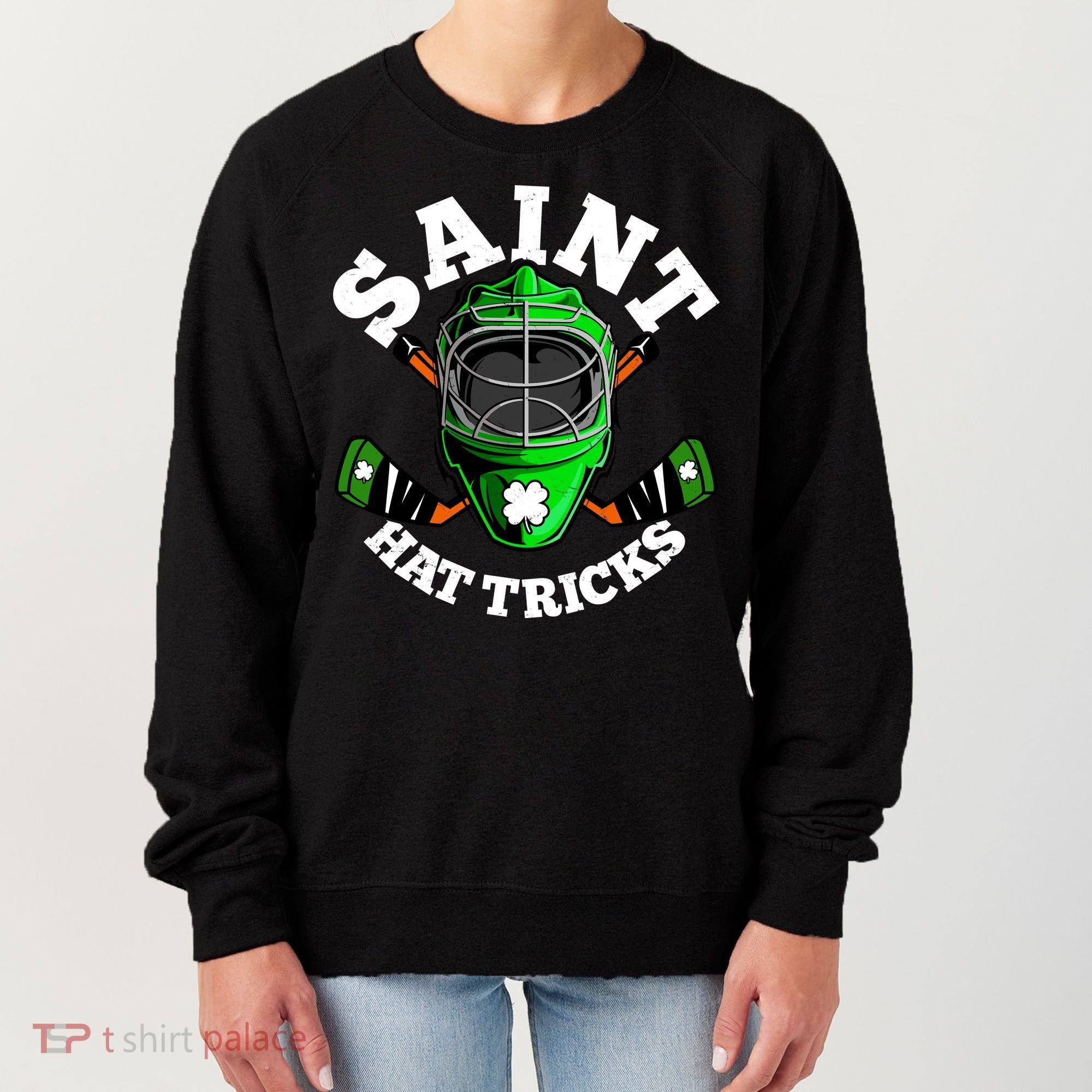 Funny St Patrick's Day Saint Hat Tricks Hockey Player Fan Women's Sweatshirt