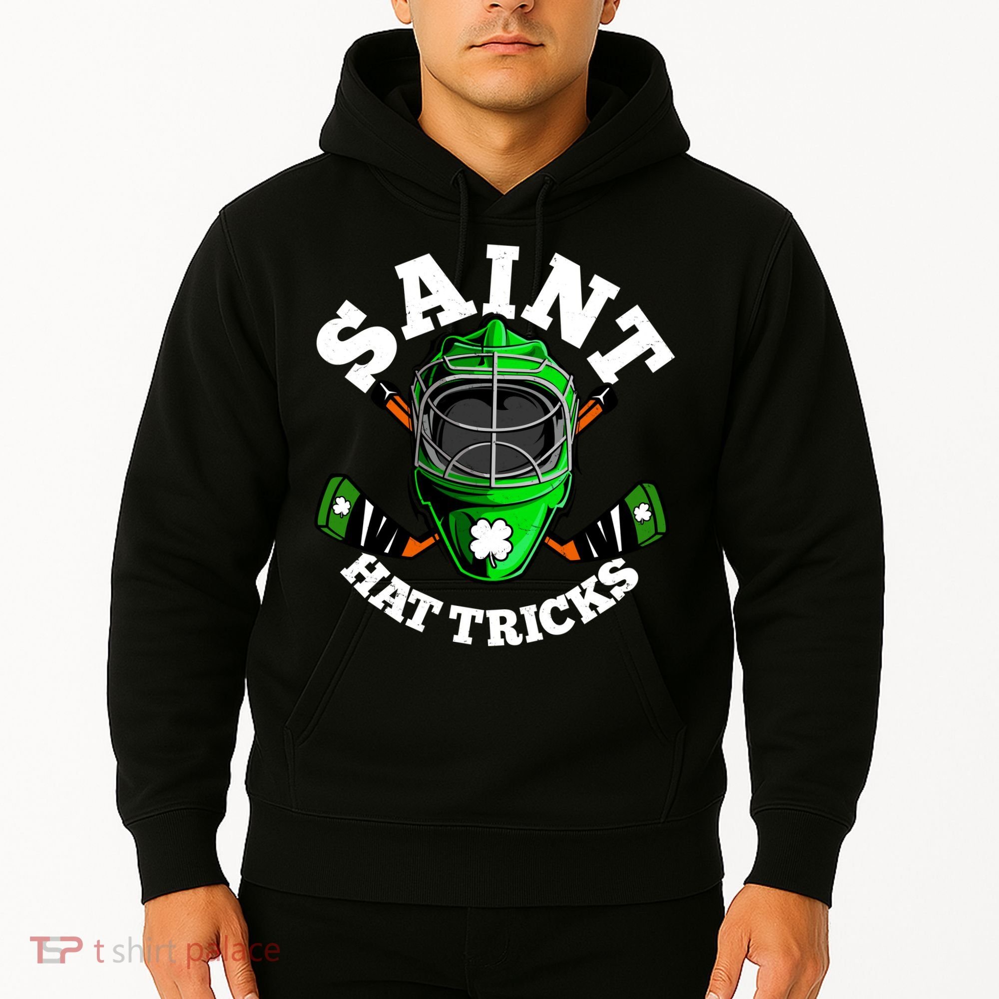 Funny St Patrick's Day Saint Hat Tricks Hockey Player Fan Hoodie
