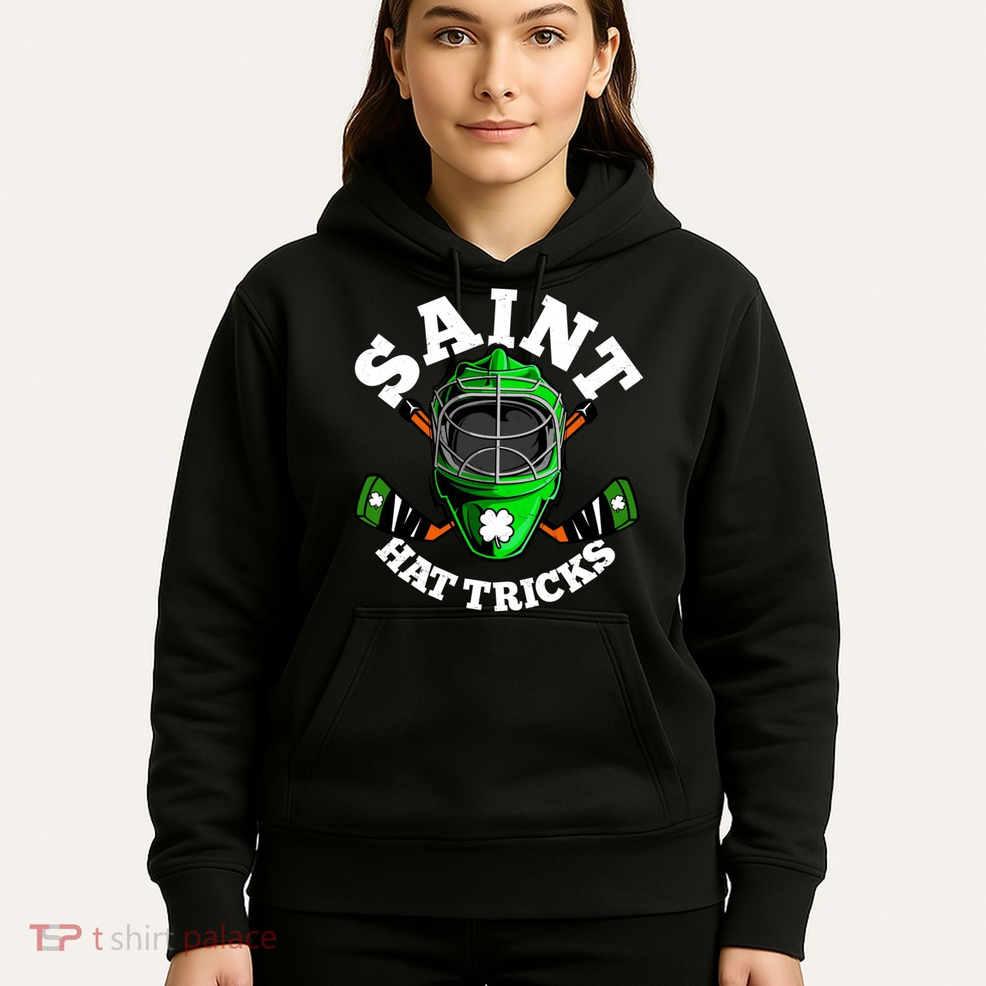 Funny St Patrick's Day Saint Hat Tricks Hockey Player Fan Hoodie