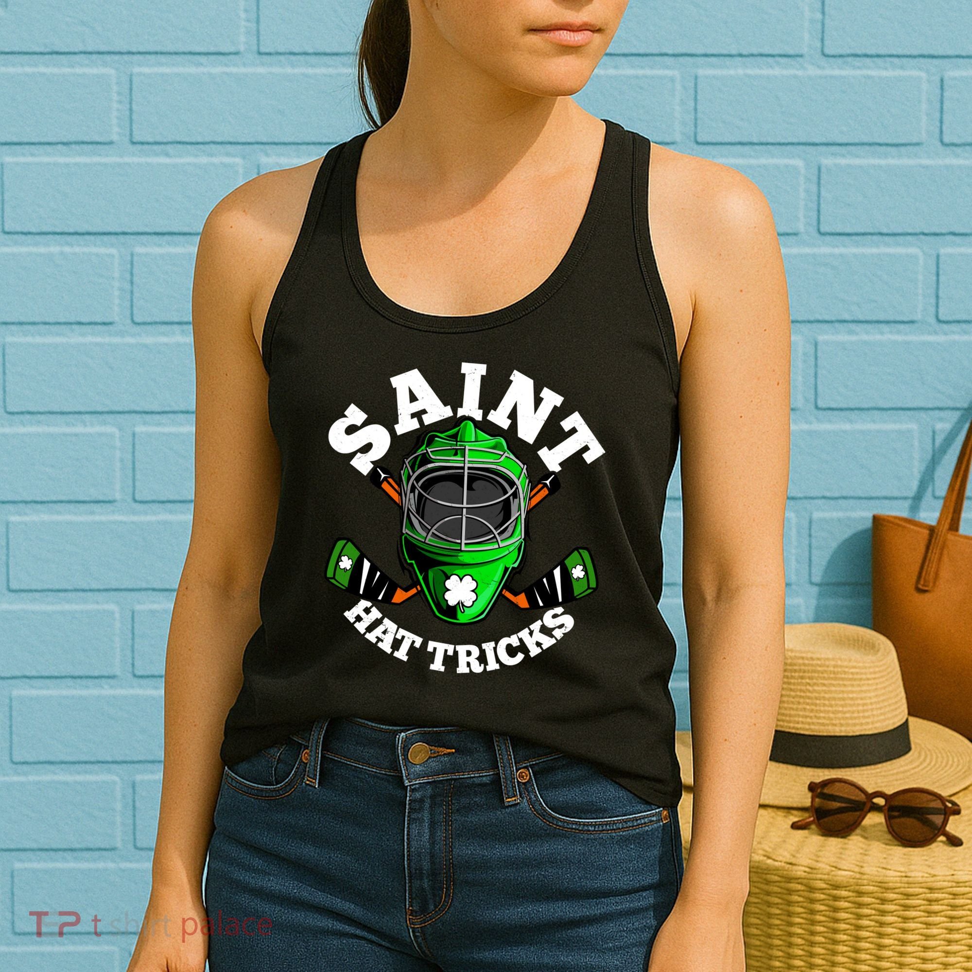 Funny St Patrick's Day Saint Hat Tricks Hockey Player Fan Women's Tank Top