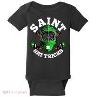 Funny St Patrick's Day Saint Hat Tricks Hockey Player Fan Baby Bodysuit thumb 0