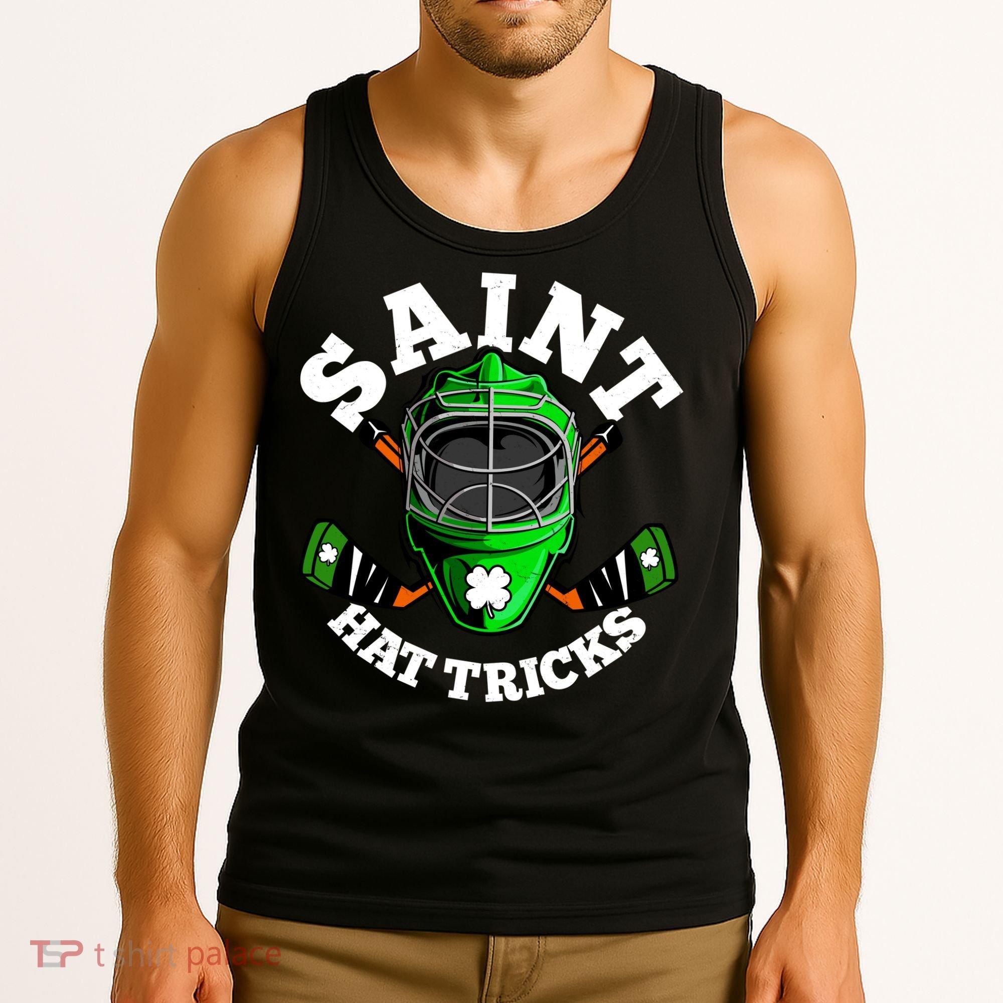 Funny St Patrick's Day Saint Hat Tricks Hockey Player Fan Tank Top