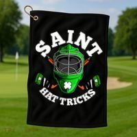 Funny St Patrick's Day Saint Hat Tricks Hockey Player Fan Golf Towel thumb 1