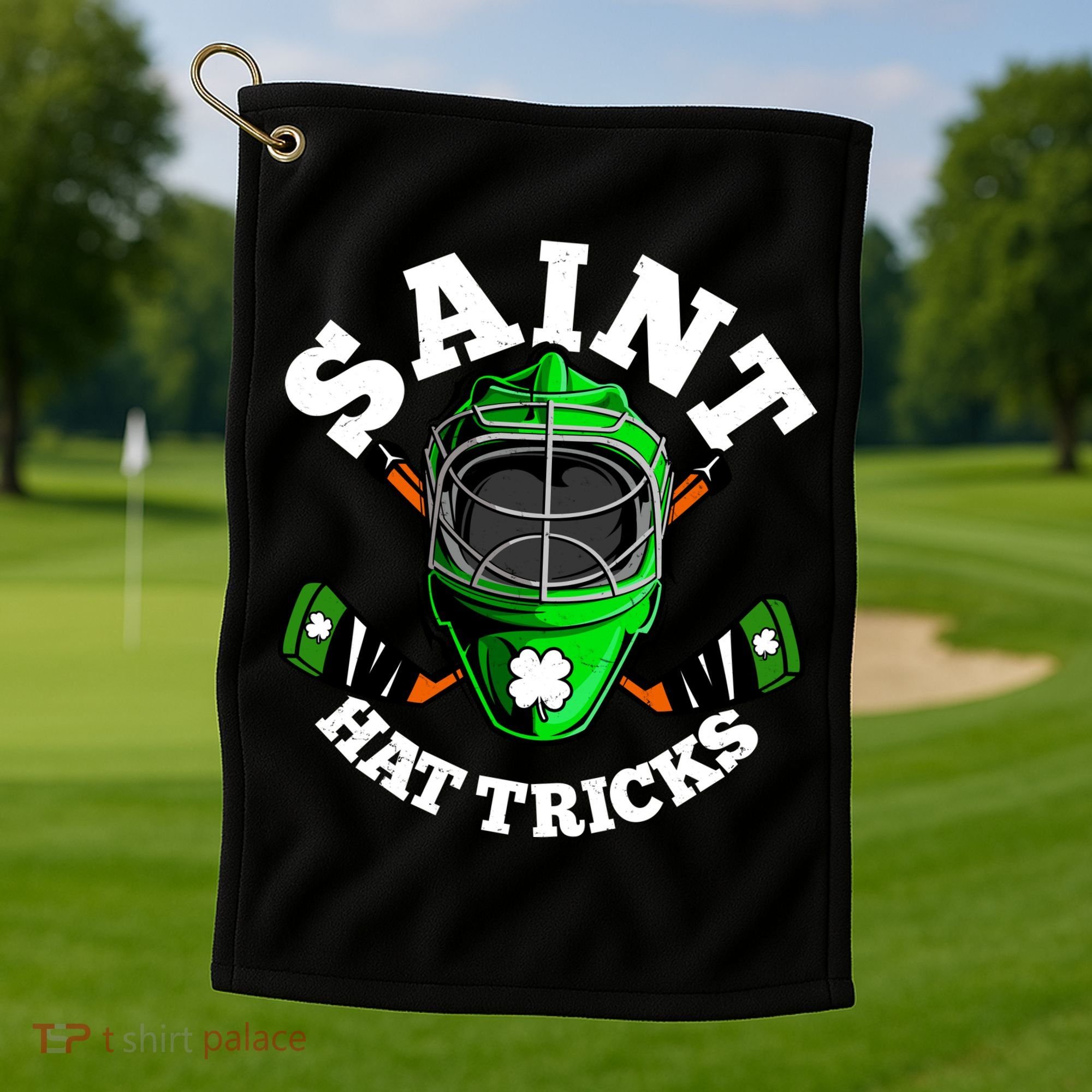 Funny St Patrick's Day Saint Hat Tricks Hockey Player Fan Golf Towel