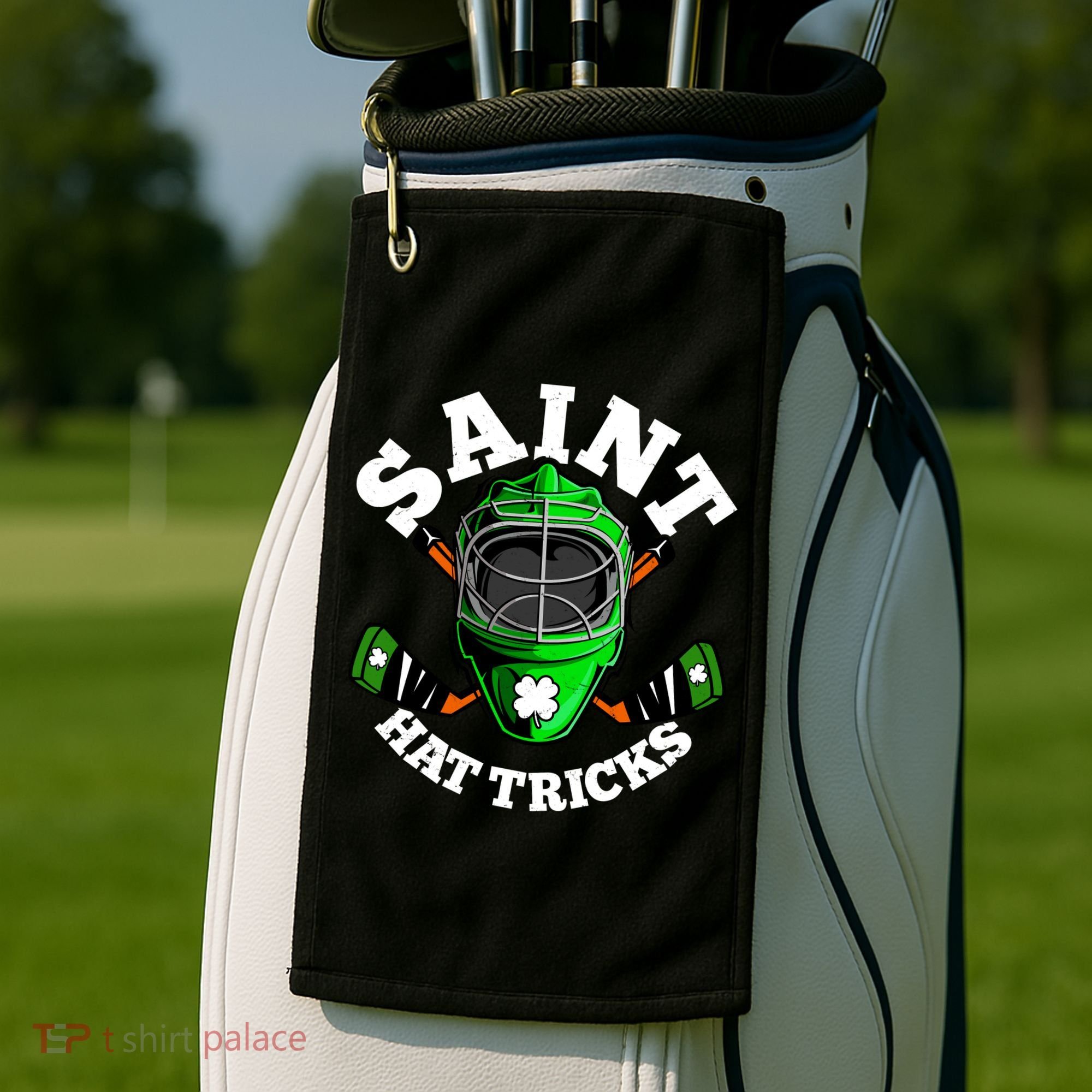 Funny St Patrick's Day Saint Hat Tricks Hockey Player Fan Golf Towel