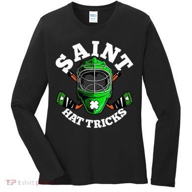 Funny St Patrick's Day Saint Hat Tricks Hockey Player Fan Women's Long Sleeve Shirt