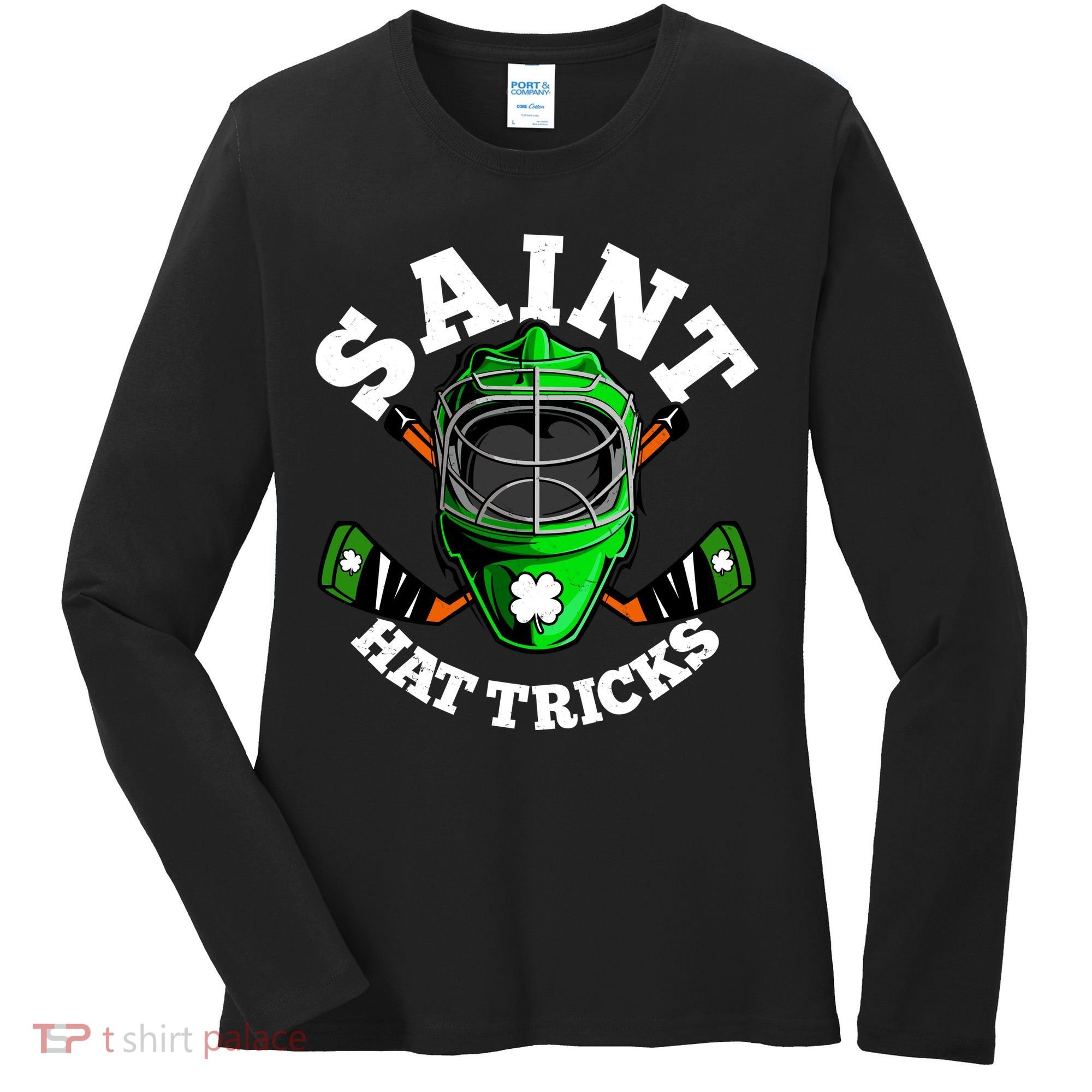 Funny St Patrick's Day Saint Hat Tricks Hockey Player Fan Women's Long Sleeve Shirt