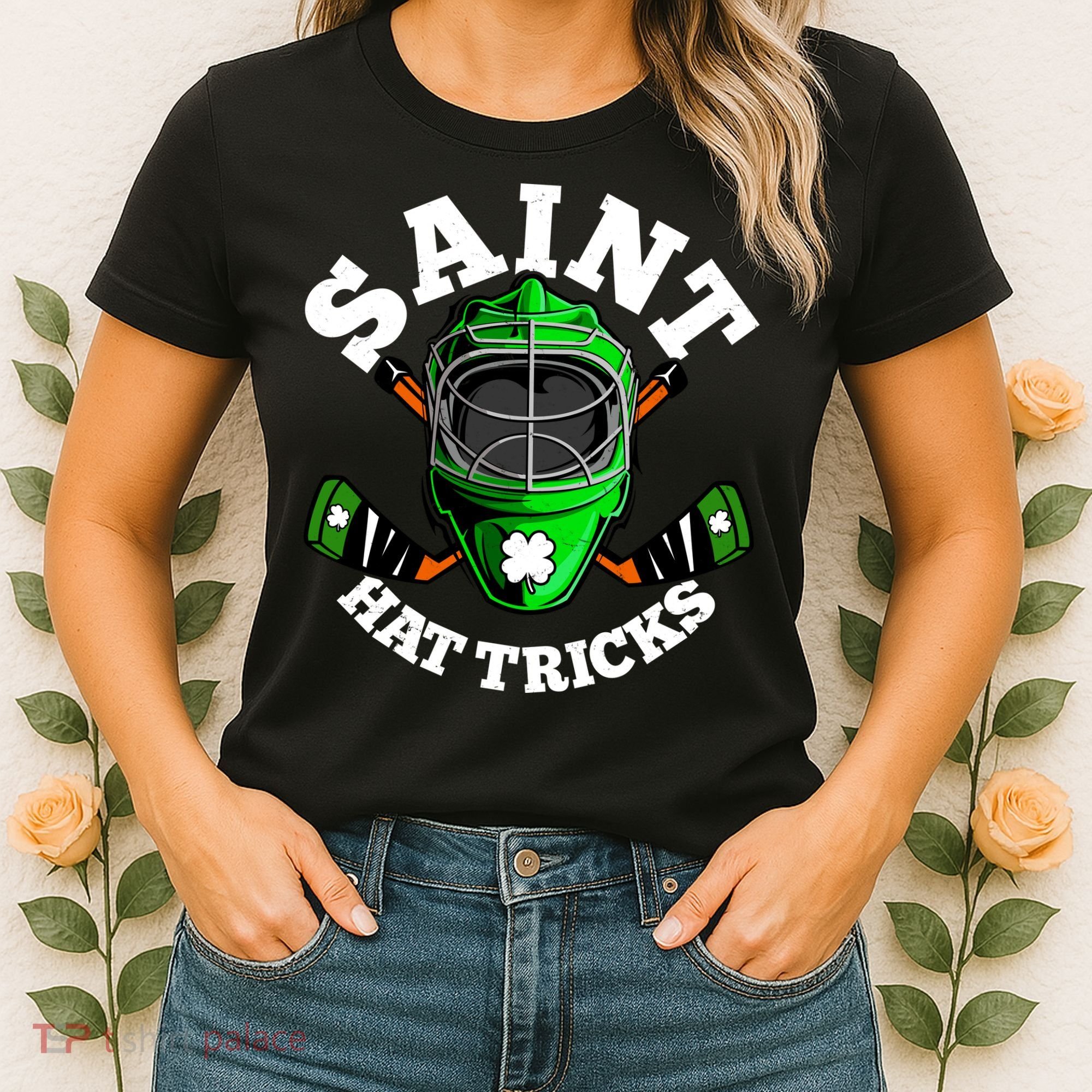 Funny St Patrick's Day Saint Hat Tricks Hockey Player Fan Women's T-Shirt