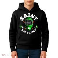Funny St Patrick's Day Saint Hat Tricks Hockey Player Fan Kids Hoodie thumb 4