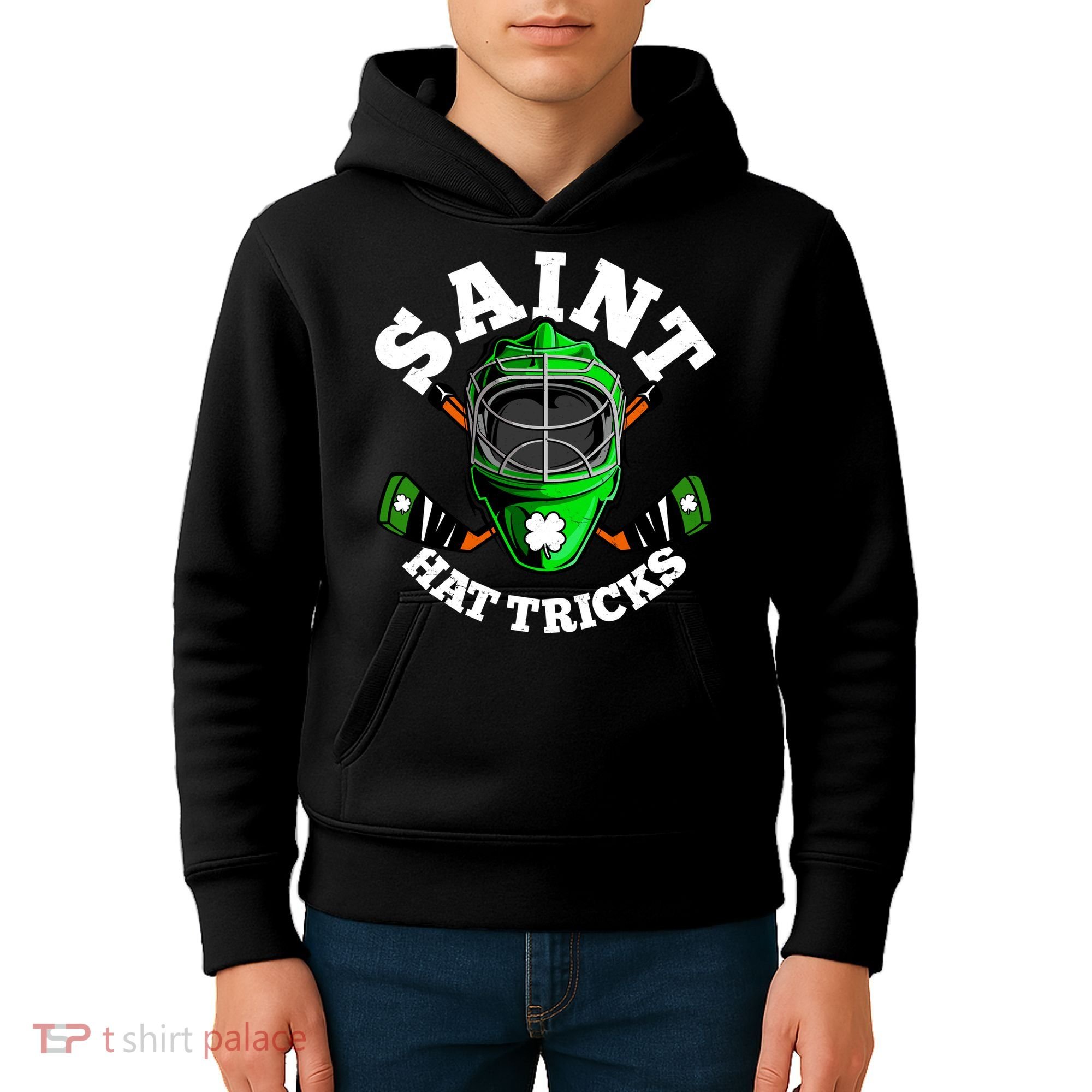 Funny St Patrick's Day Saint Hat Tricks Hockey Player Fan Kids Hoodie
