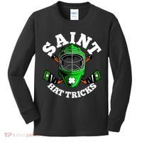 Funny St Patrick's Day Saint Hat Tricks Hockey Player Fan Kids Long Sleeve Shirt thumb 0
