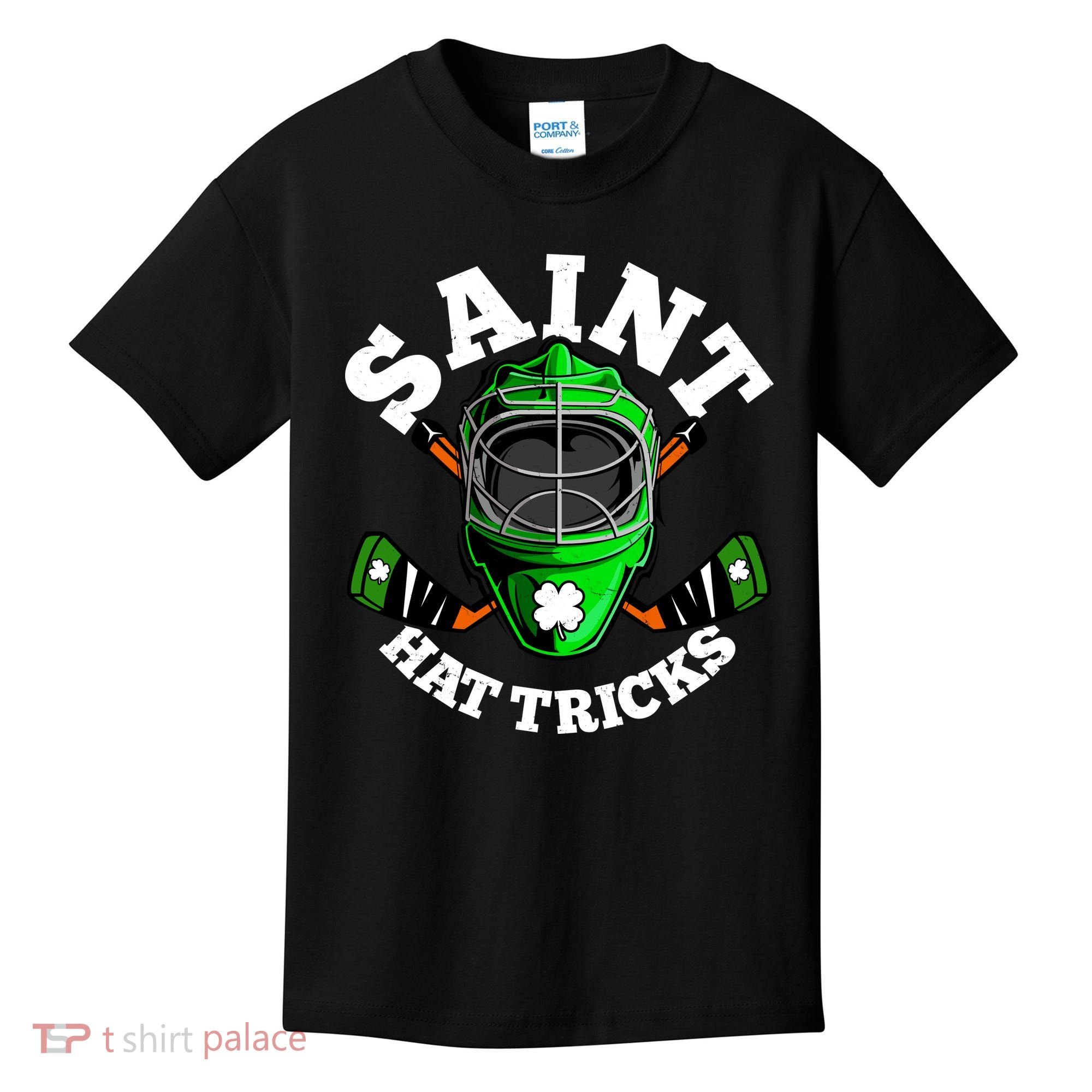 Funny St Patrick's Day Saint Hat Tricks Hockey Player Fan Kids T-Shirt