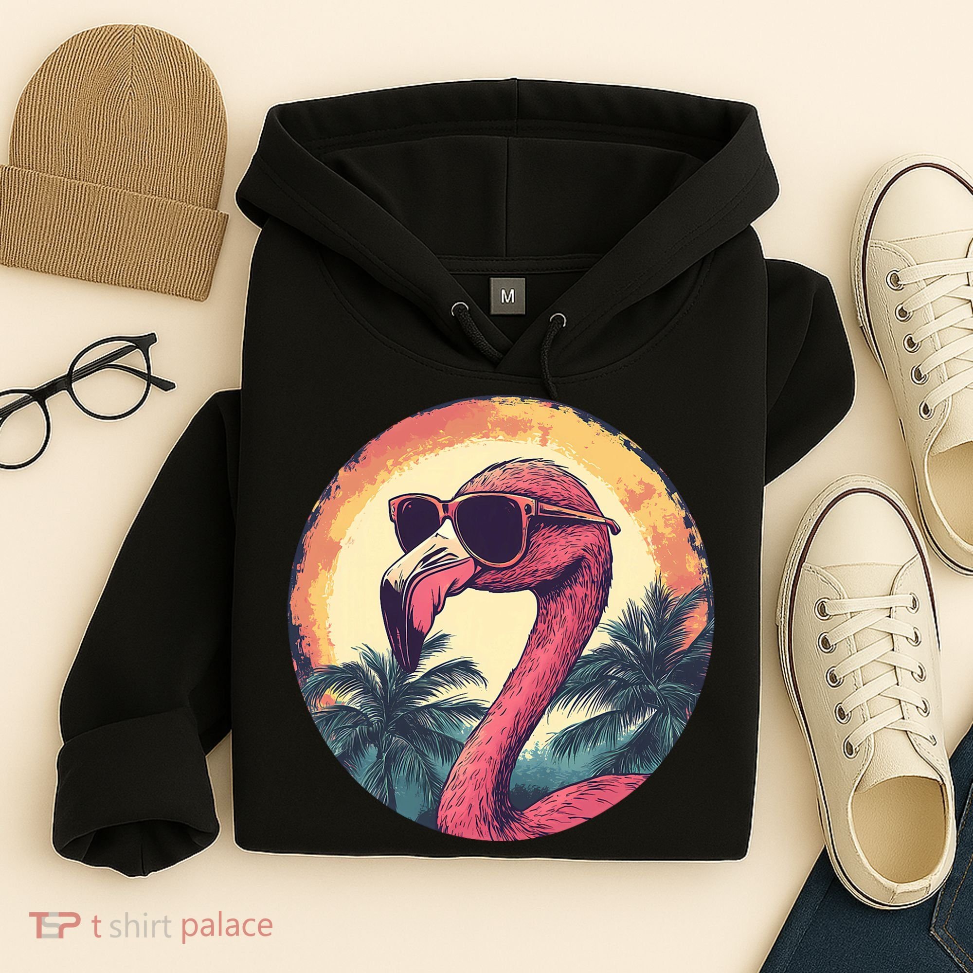 Flamingo Sunglasses Palm Tree Beach Hoodie