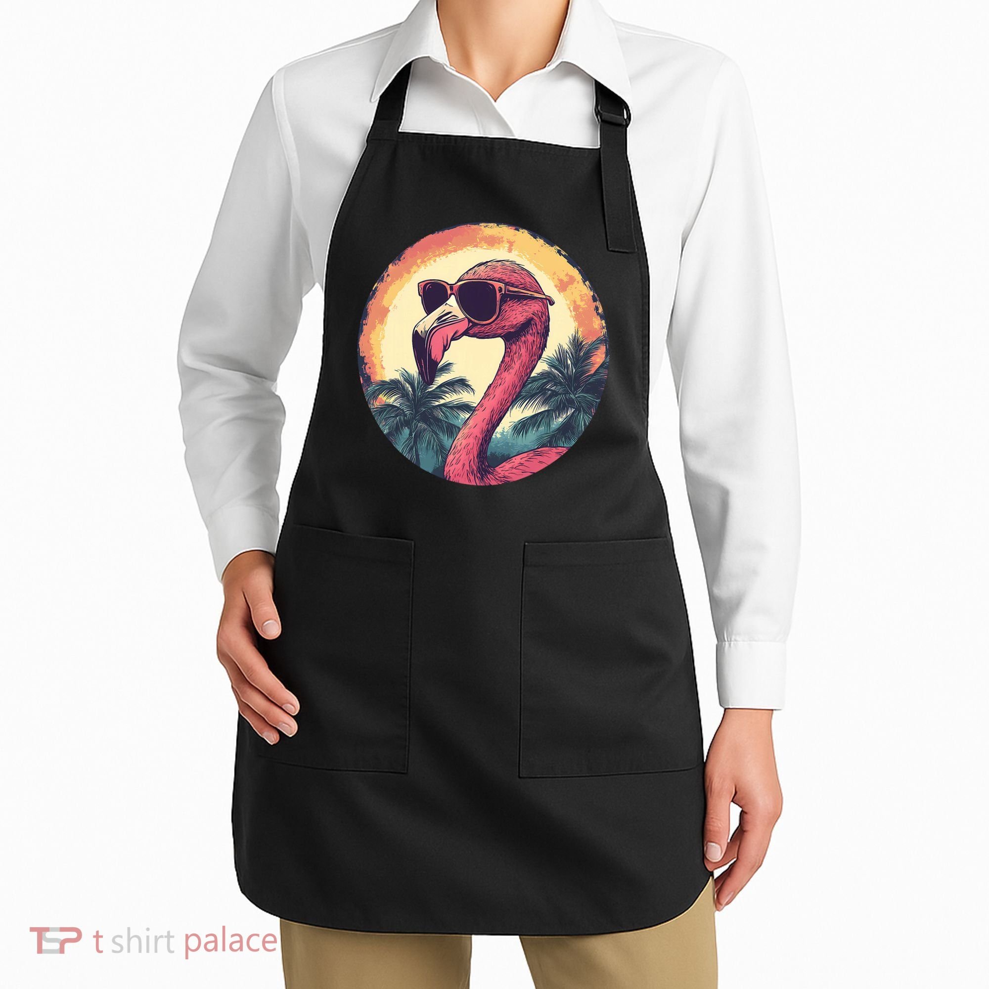 Flamingo Sunglasses Palm Tree Beach Apron