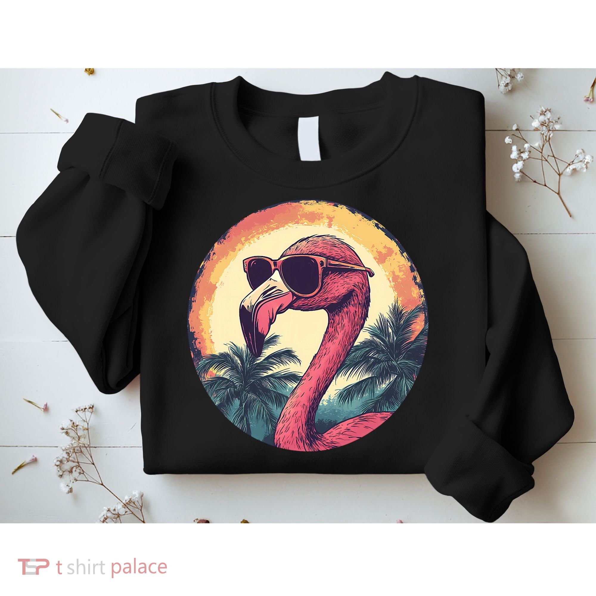 Flamingo Sunglasses Palm Tree Beach Sweatshirt