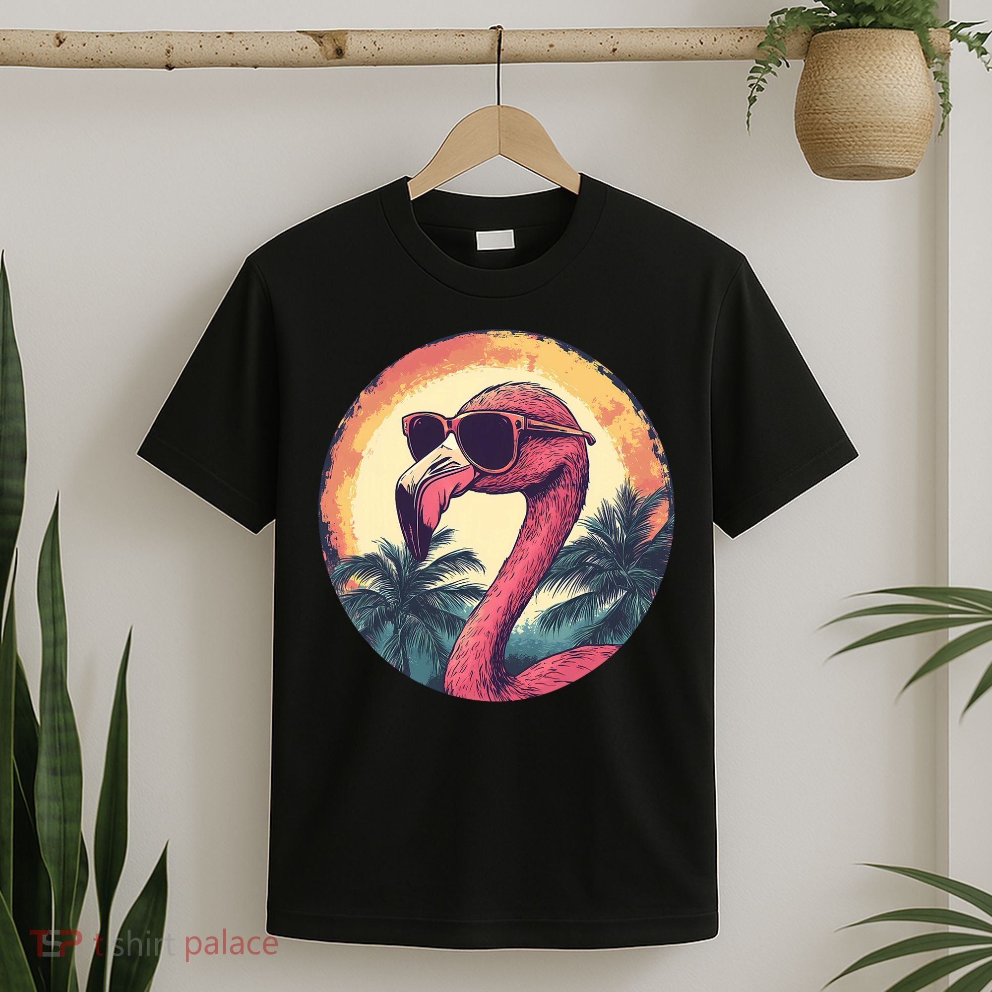 Flamingo Sunglasses Palm Tree Beach T-Shirt