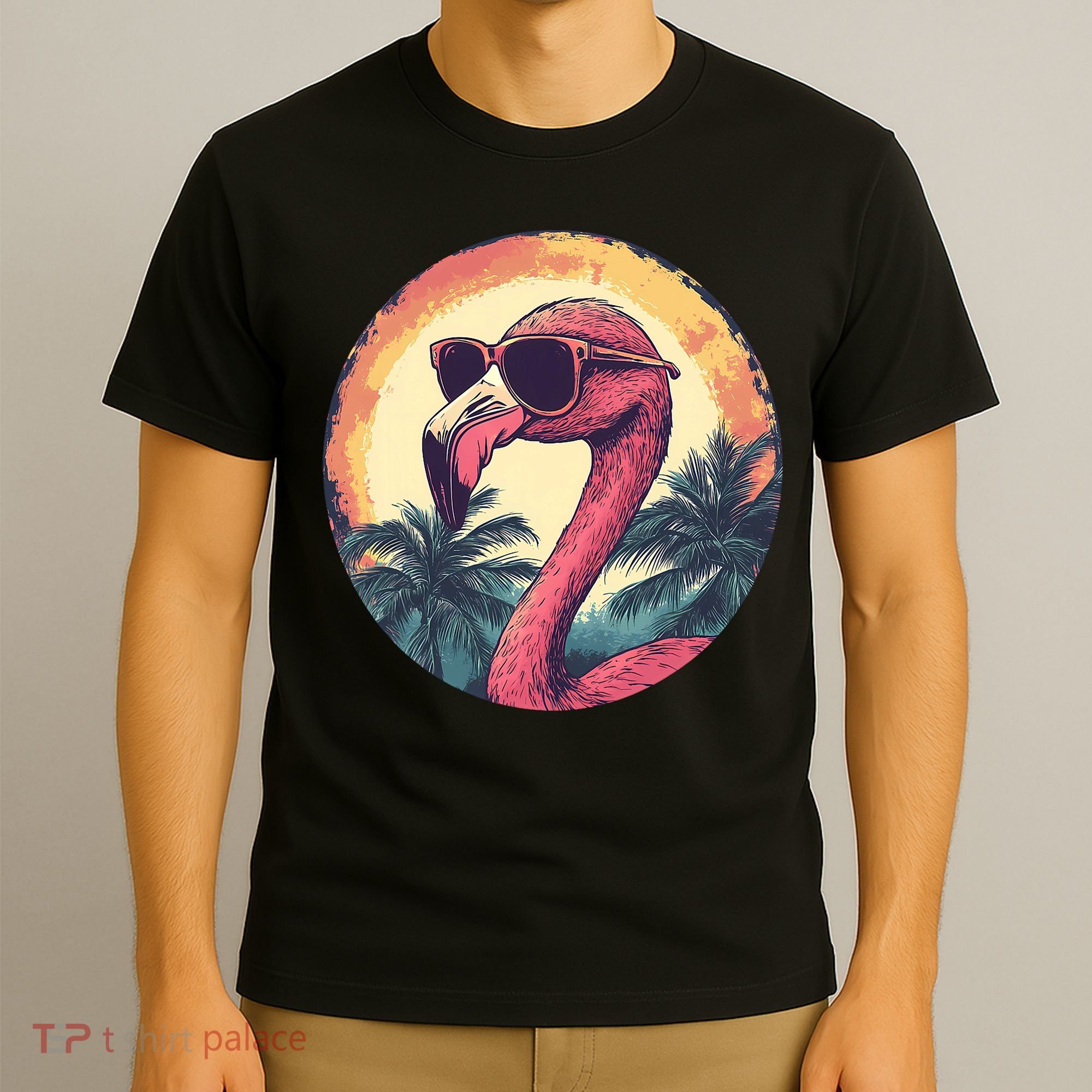 Flamingo Sunglasses Palm Tree Beach T-Shirt