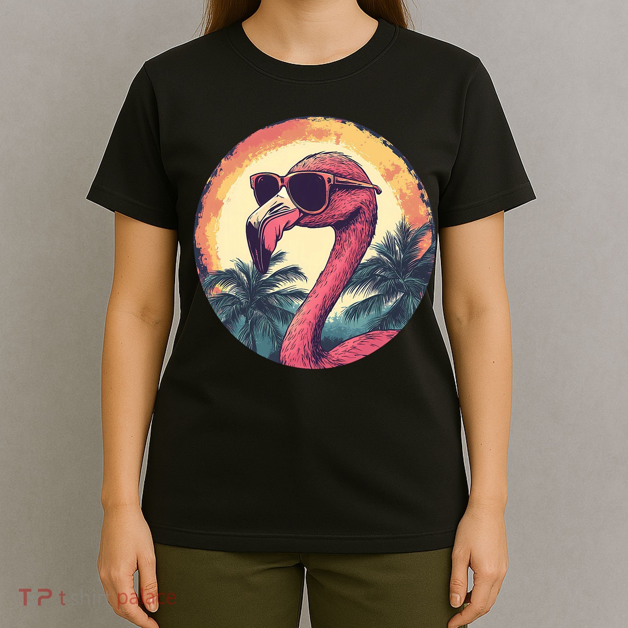 Flamingo Sunglasses Palm Tree Beach T-Shirt
