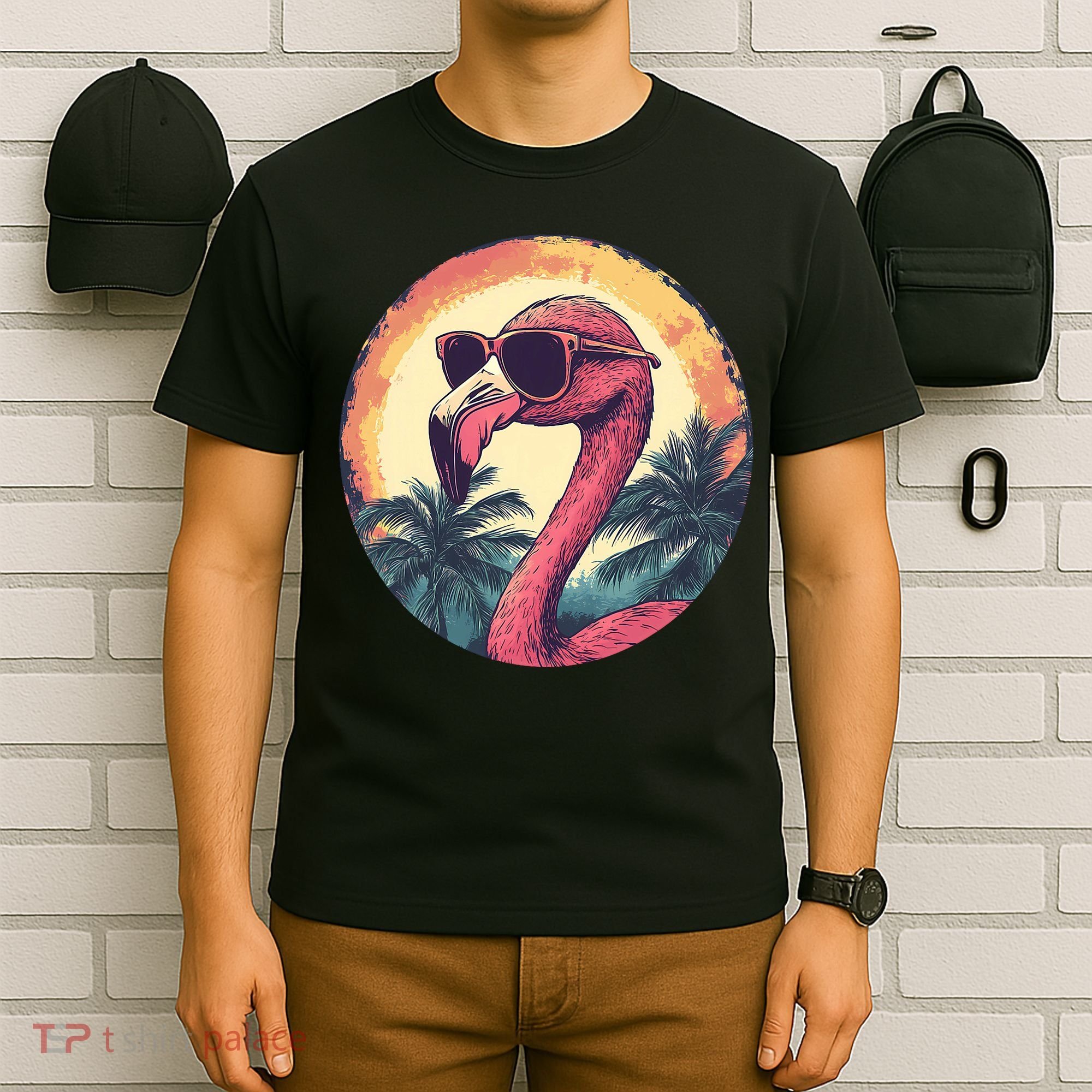 Flamingo Sunglasses Palm Tree Beach T-Shirt