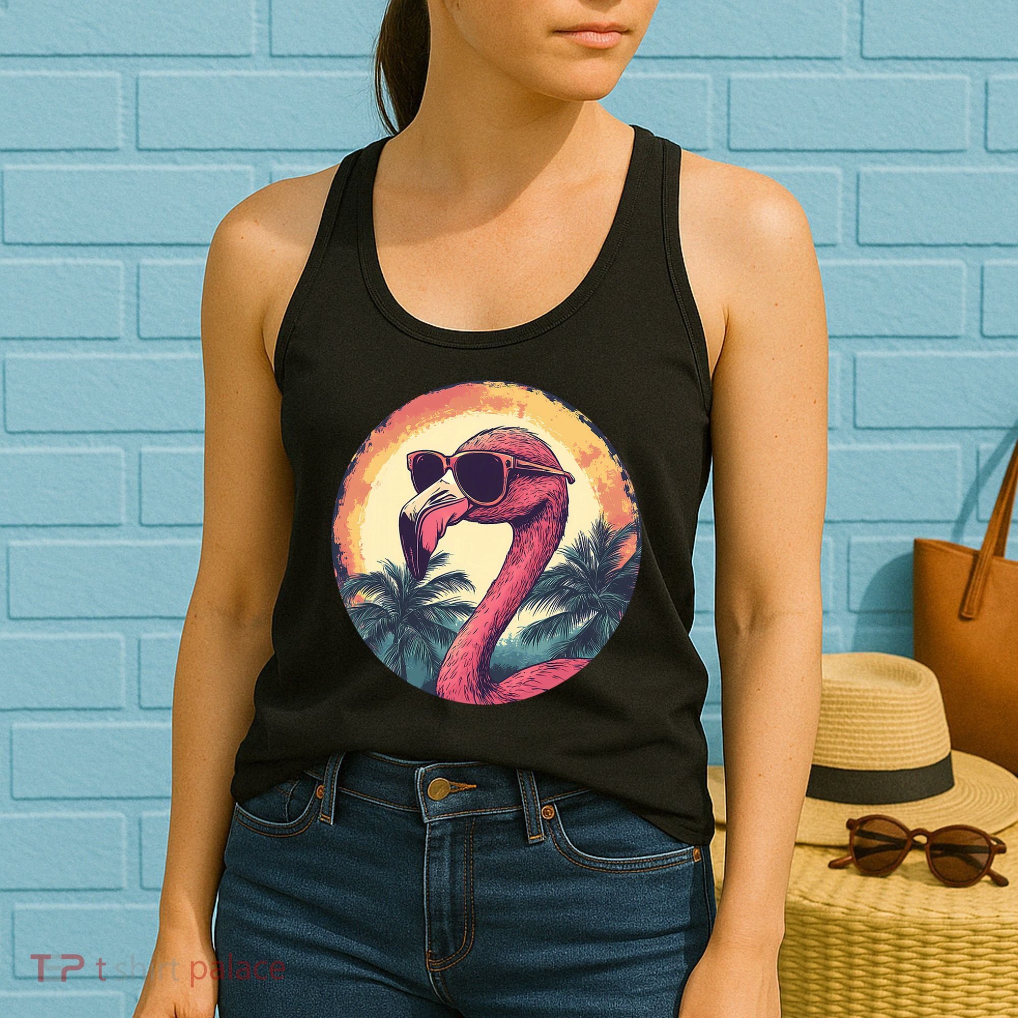 Flamingo Sunglasses Palm Tree Beach Women's Tank Top
