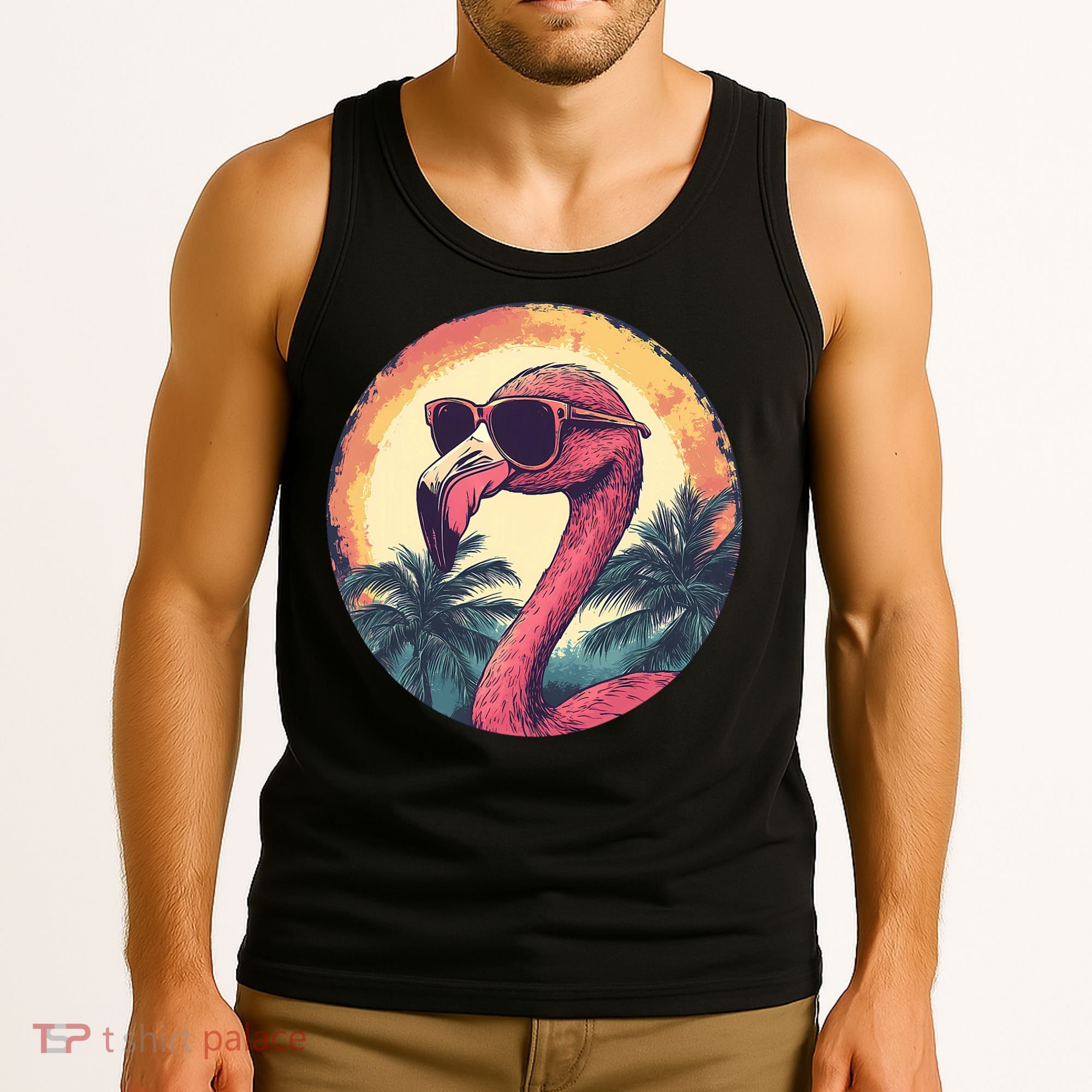 Flamingo Sunglasses Palm Tree Beach Tank Top