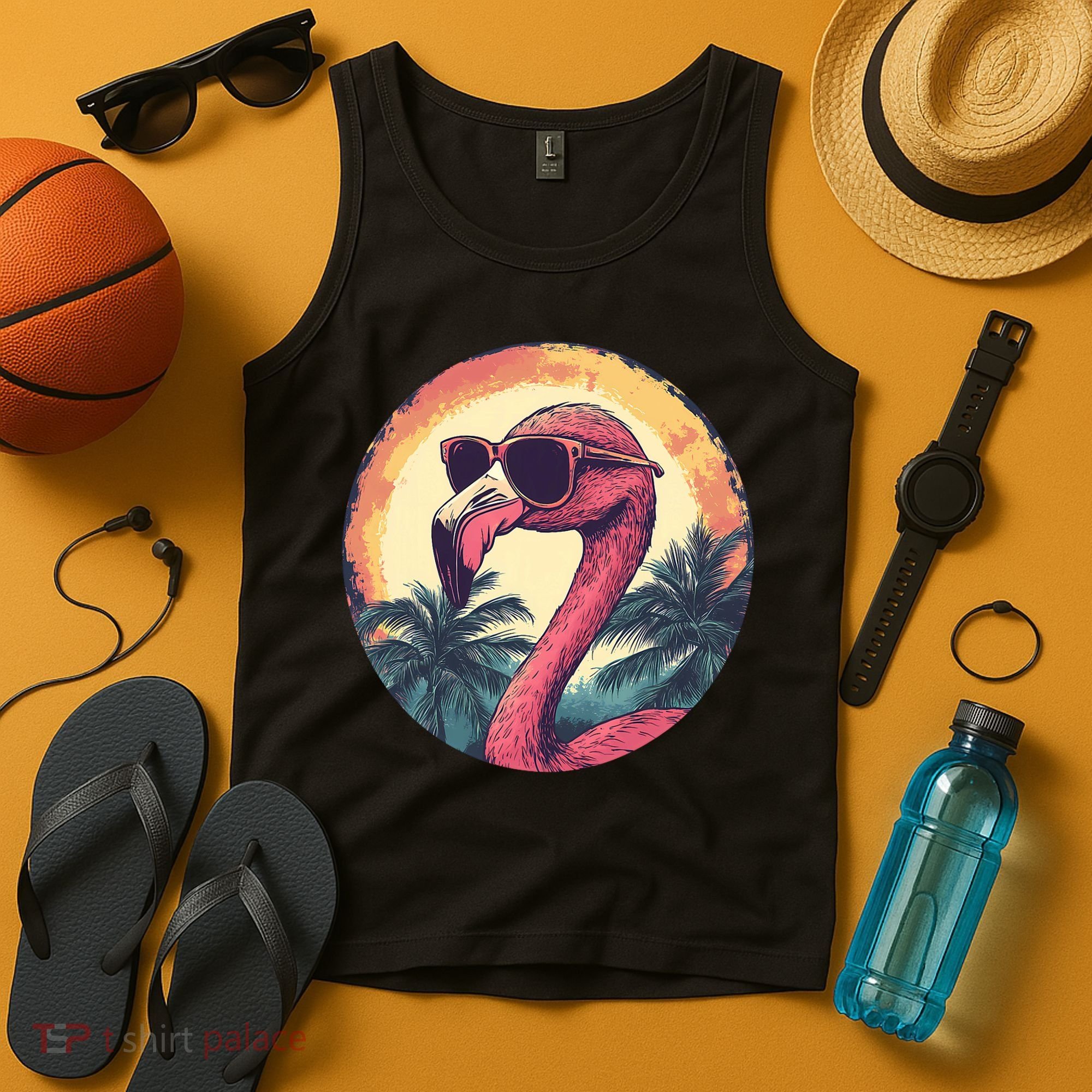 Flamingo Sunglasses Palm Tree Beach Tank Top