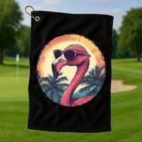 Flamingo Sunglasses Palm Tree Beach Golf Towel thumb 1