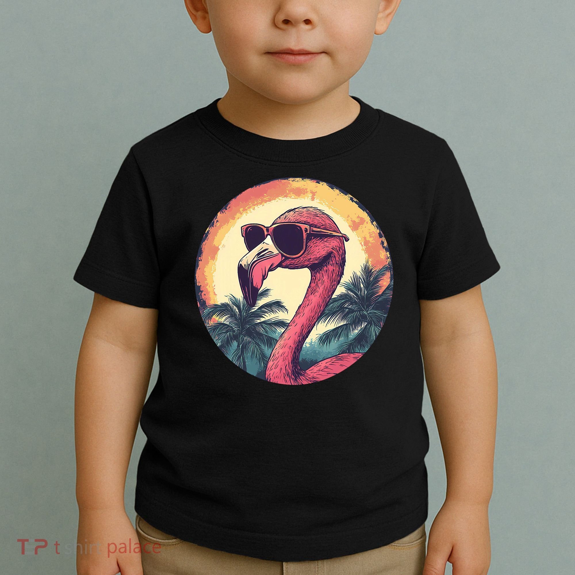 Flamingo Sunglasses Palm Tree Beach Toddler T-Shirt
